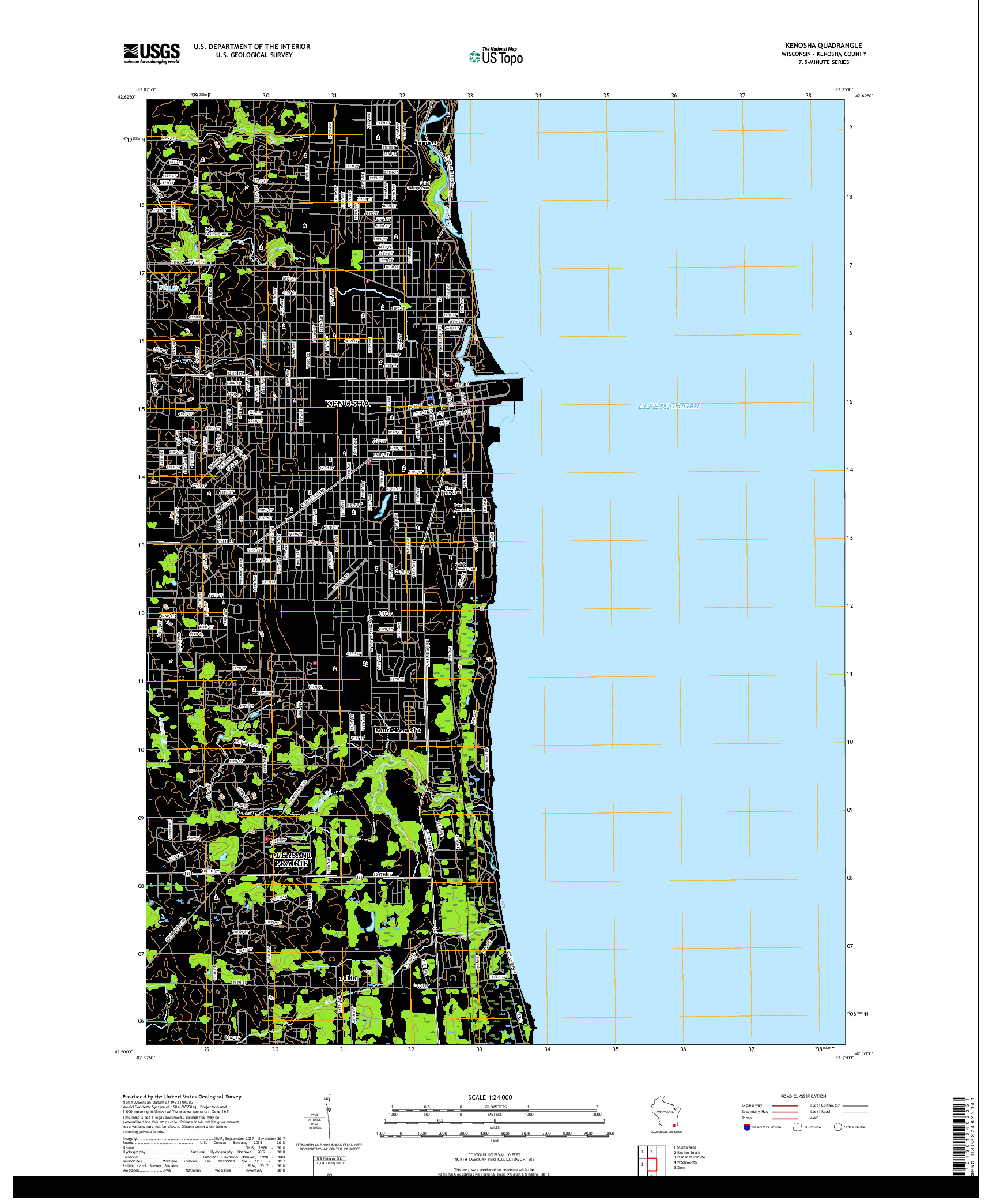 USGS US TOPO 7.5-MINUTE MAP FOR KENOSHA, WI 2018