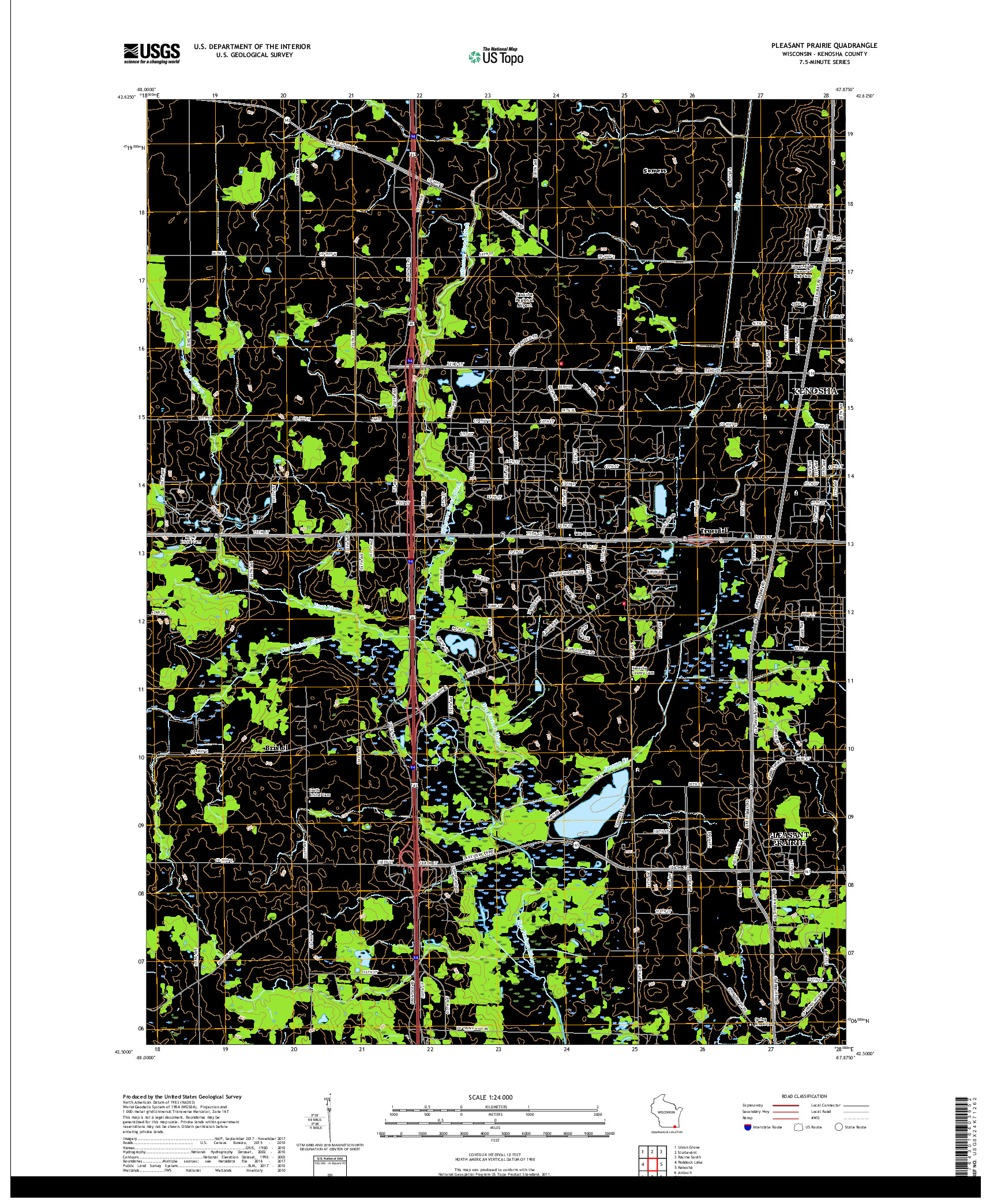 USGS US TOPO 7.5-MINUTE MAP FOR PLEASANT PRAIRIE, WI 2018