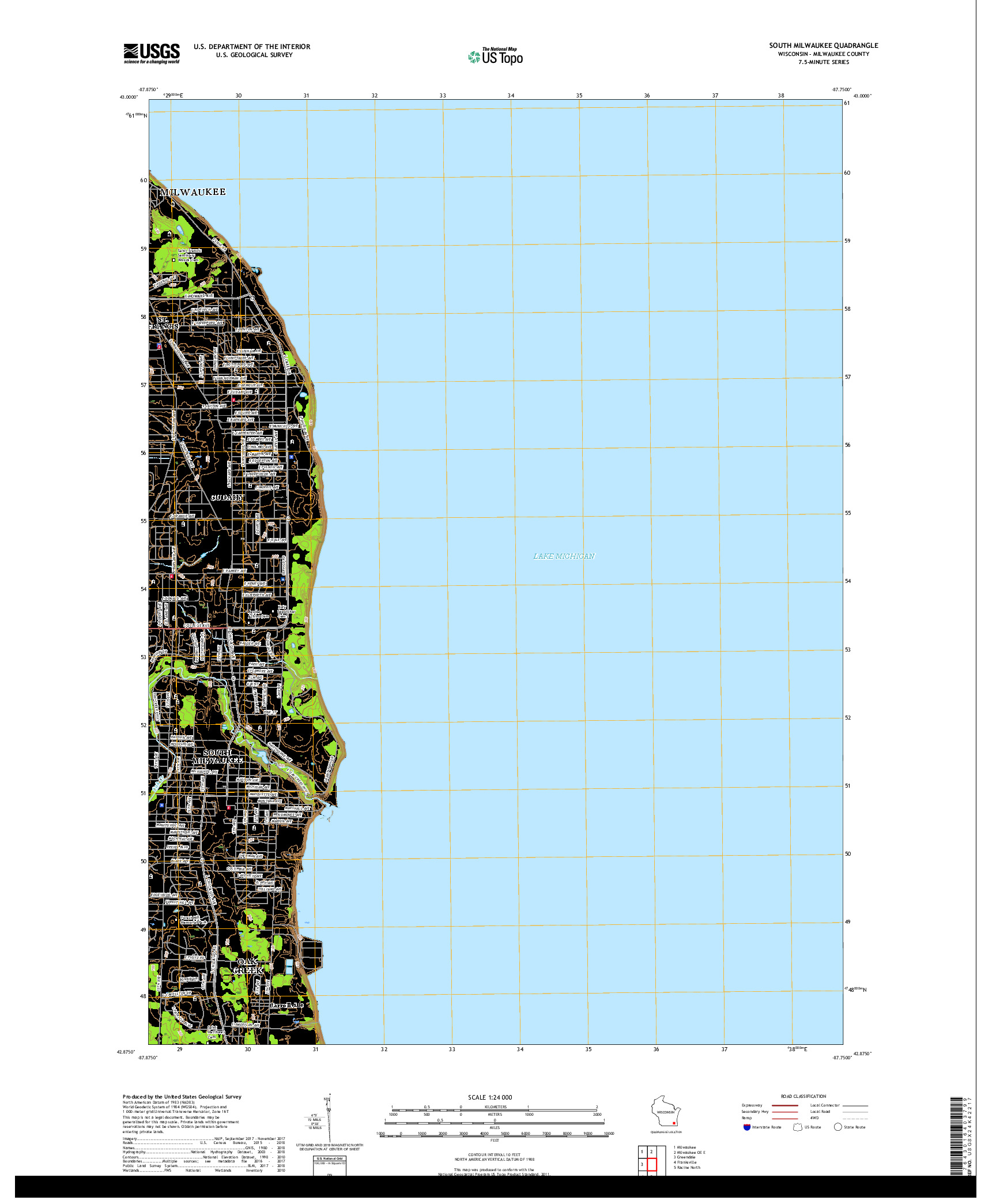 USGS US TOPO 7.5-MINUTE MAP FOR SOUTH MILWAUKEE, WI 2018