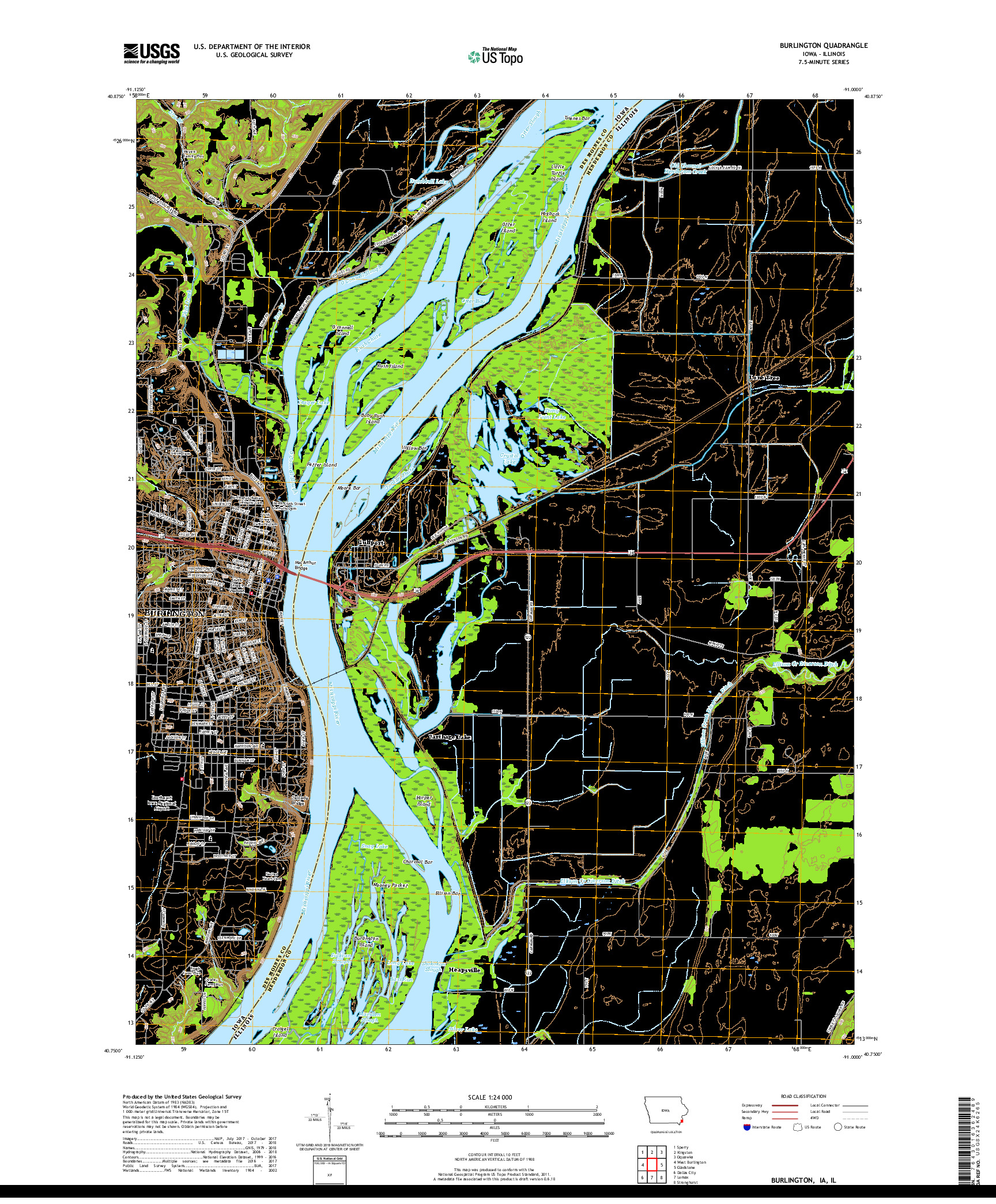 USGS US TOPO 7.5-MINUTE MAP FOR BURLINGTON, IA,IL 2018
