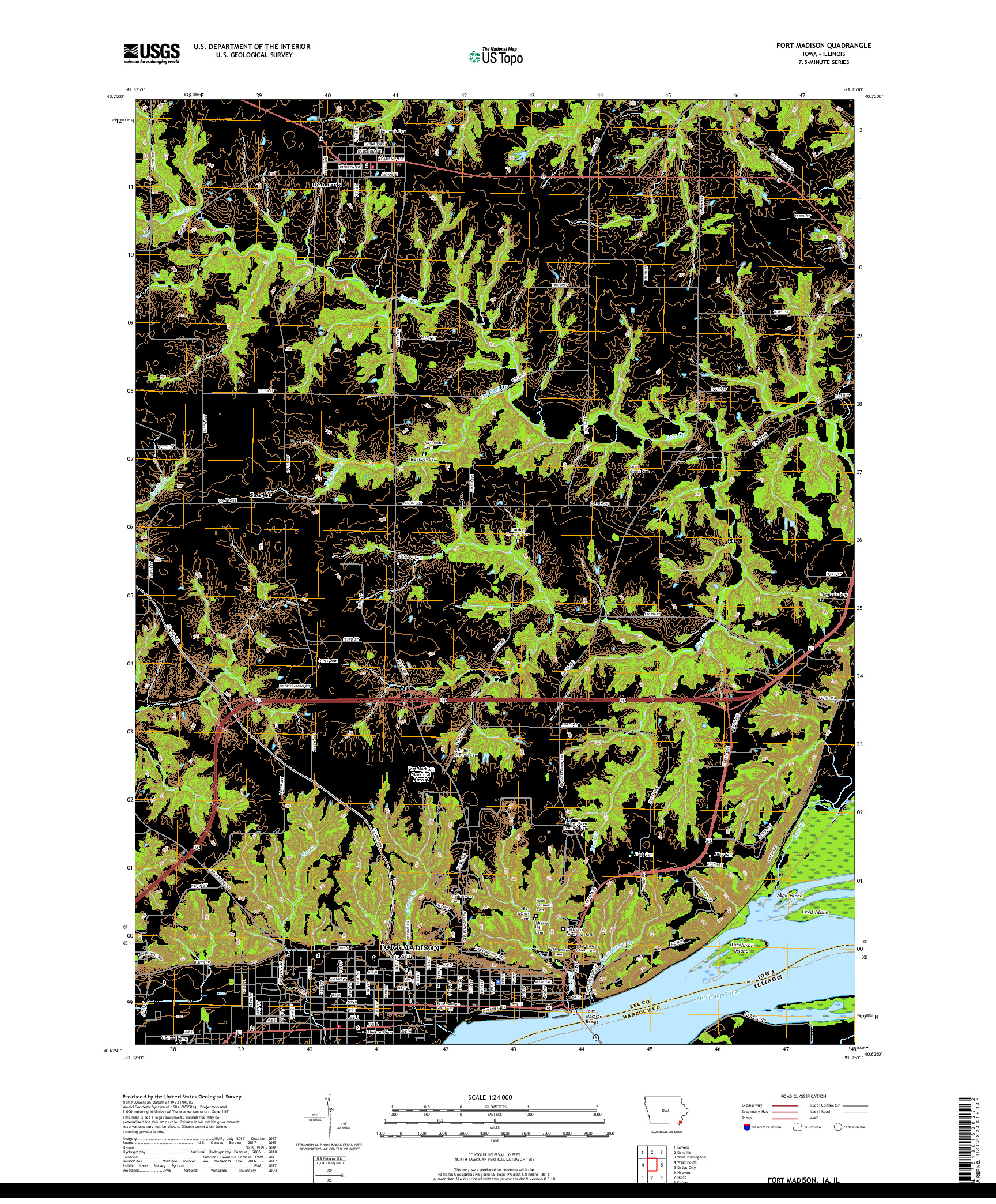 USGS US TOPO 7.5-MINUTE MAP FOR FORT MADISON, IA,IL 2018