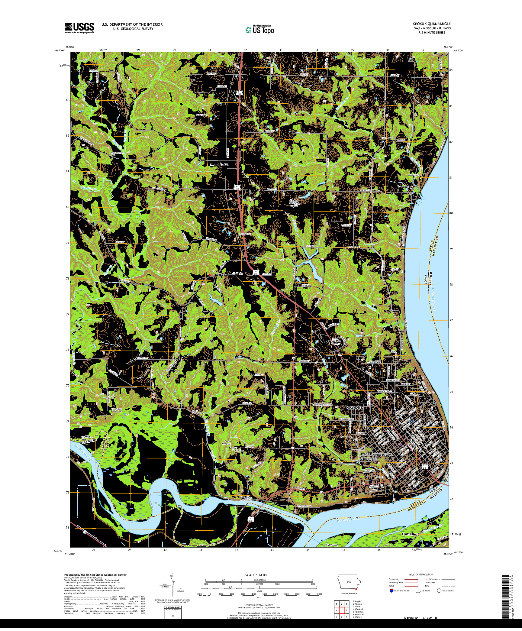 USGS US TOPO 7.5-MINUTE MAP FOR KEOKUK, IA,MO,IL 2018