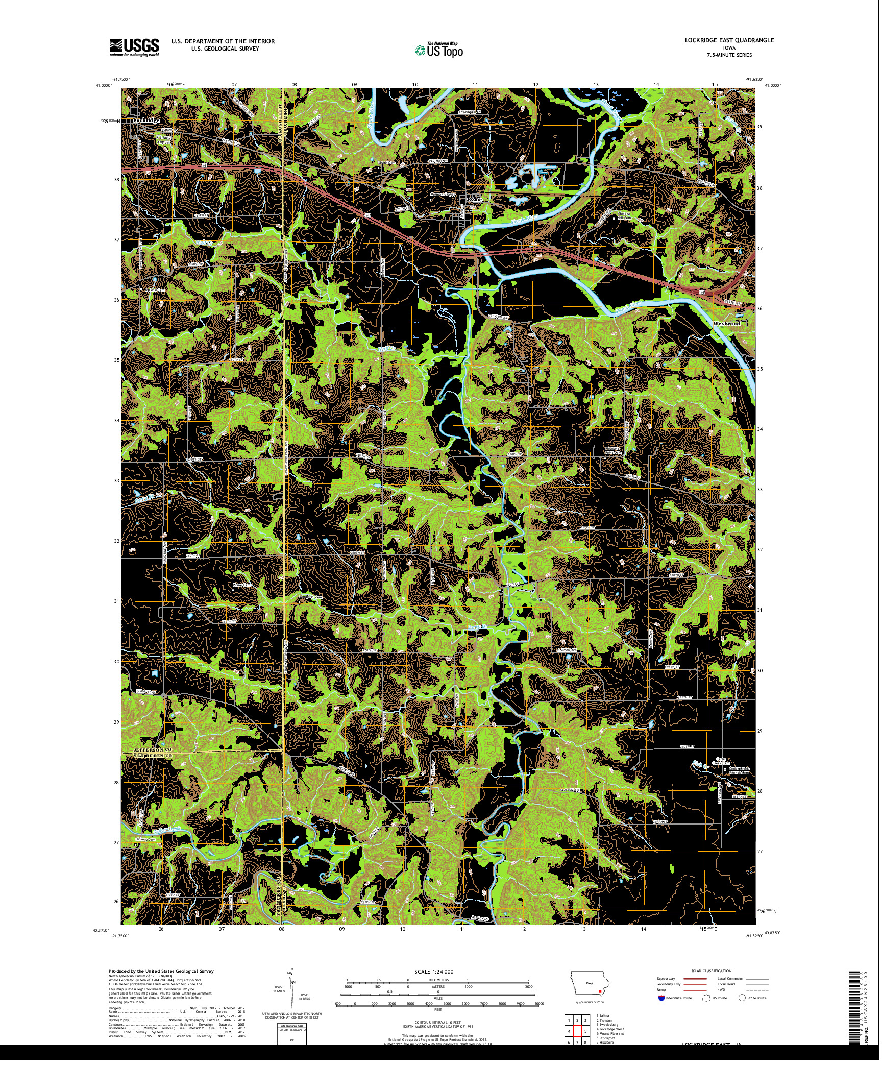 USGS US TOPO 7.5-MINUTE MAP FOR LOCKRIDGE EAST, IA 2018