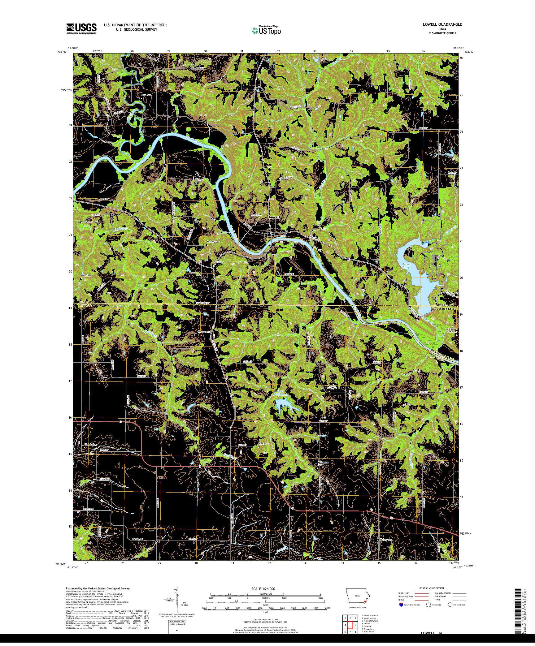 USGS US TOPO 7.5-MINUTE MAP FOR LOWELL, IA 2018