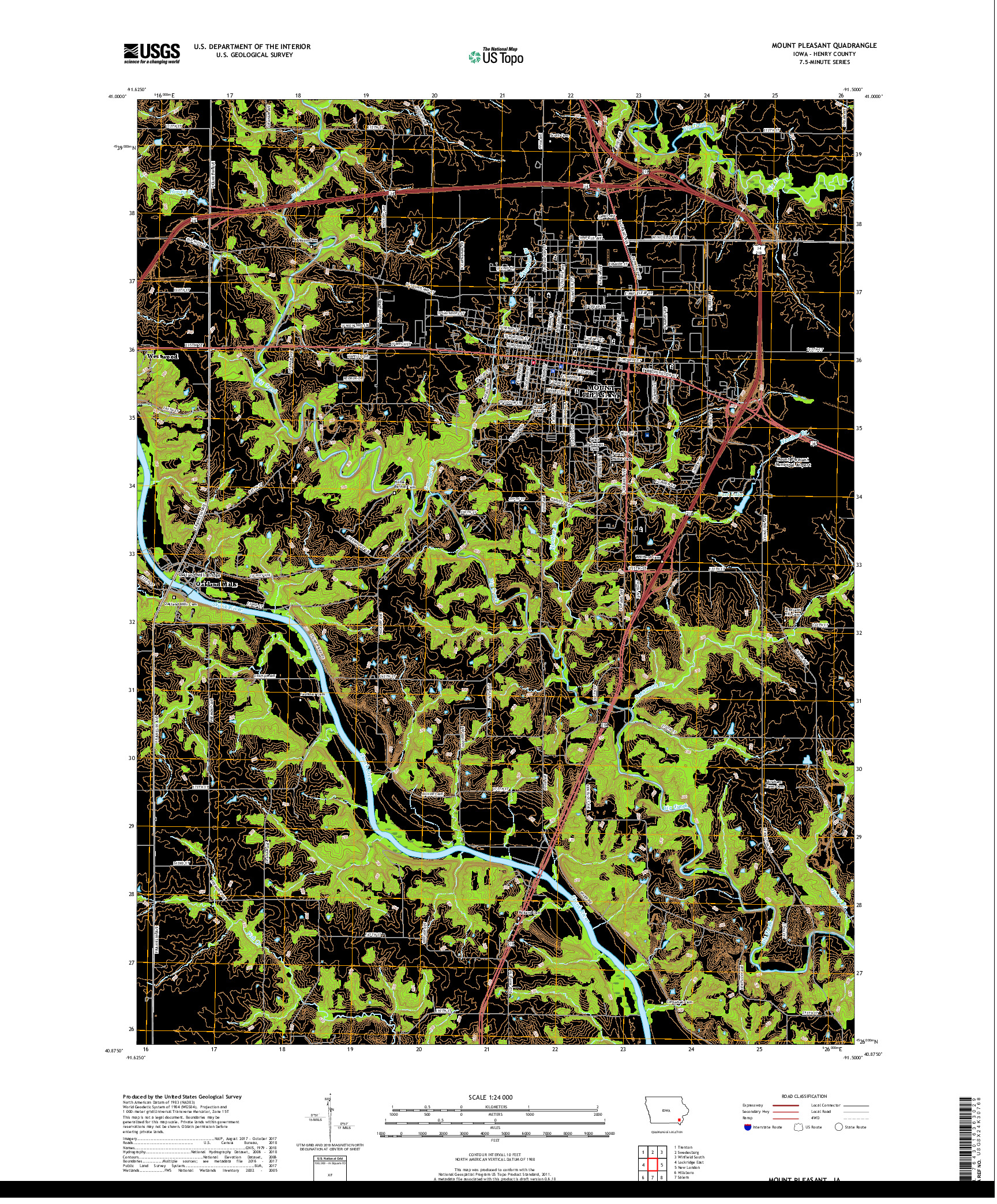 USGS US TOPO 7.5-MINUTE MAP FOR MOUNT PLEASANT, IA 2018