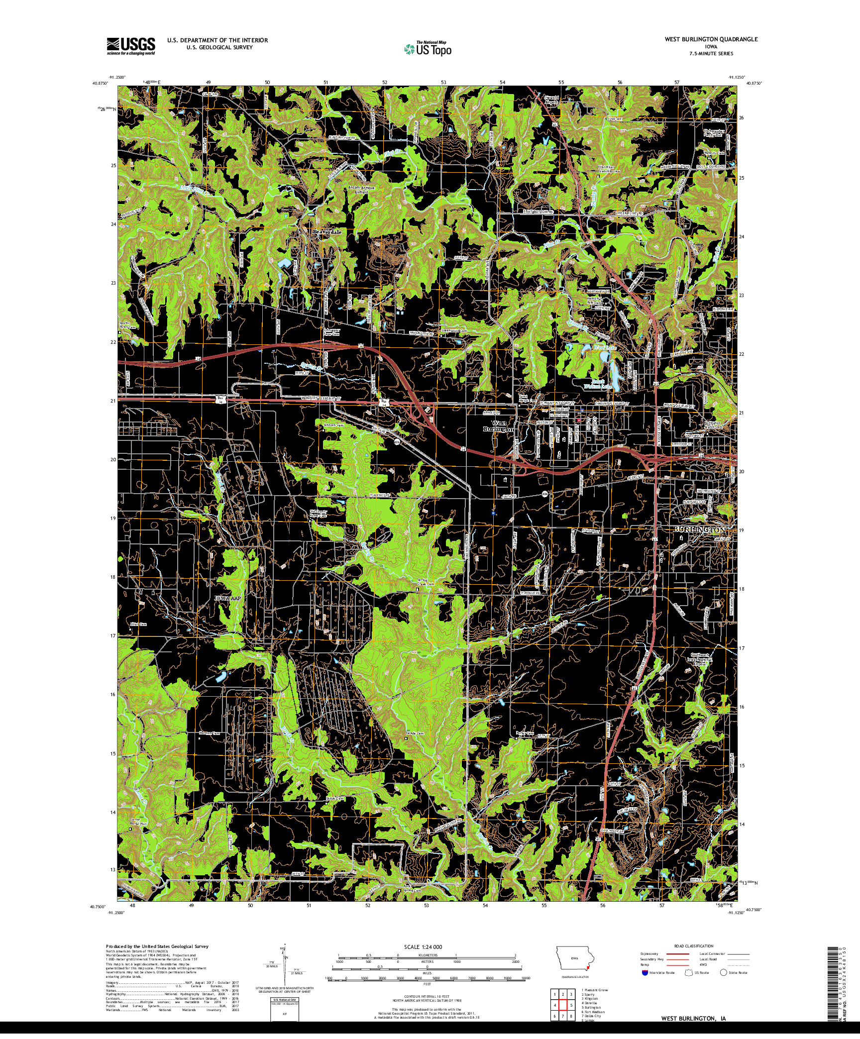 USGS US TOPO 7.5-MINUTE MAP FOR WEST BURLINGTON, IA 2018