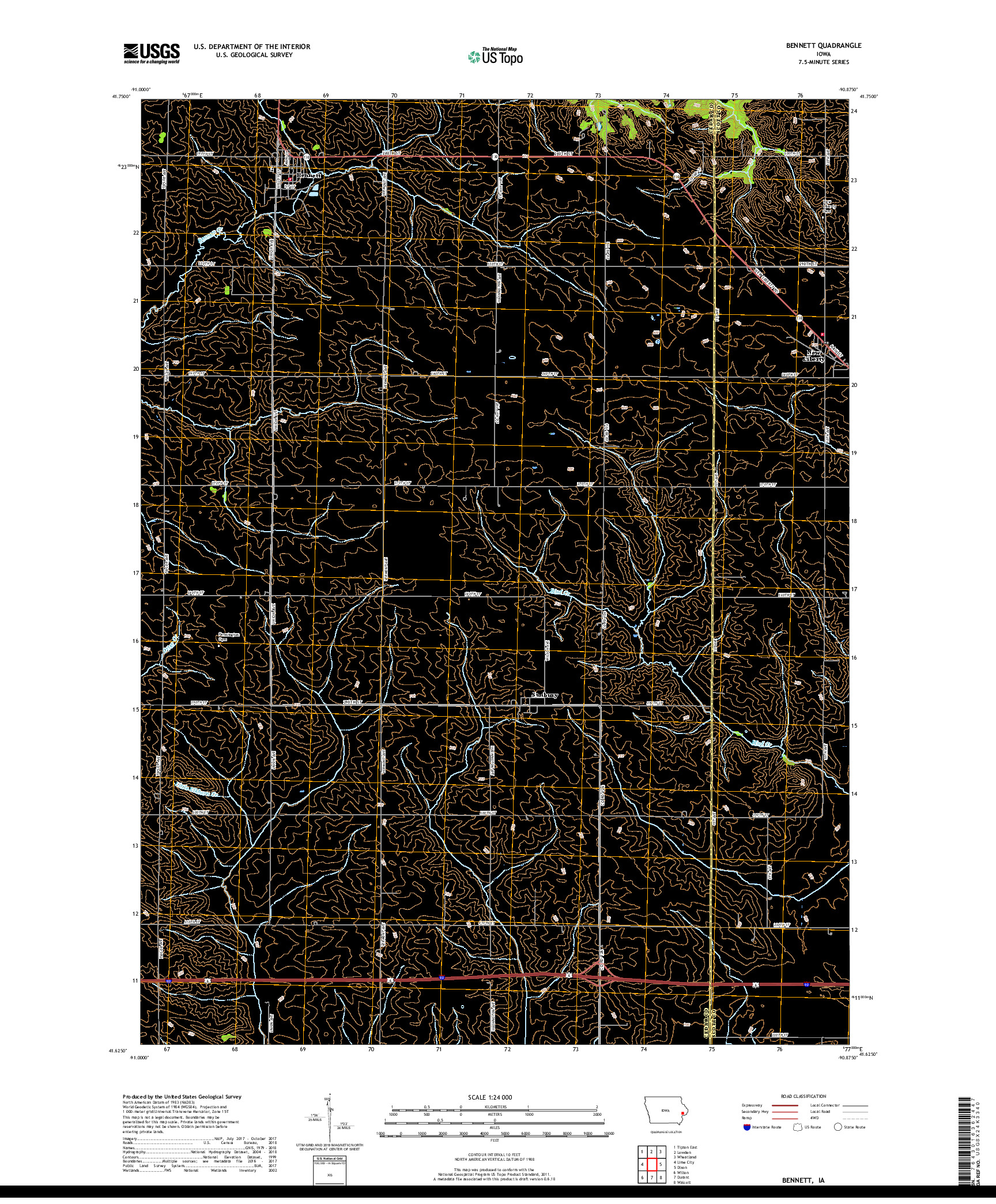 USGS US TOPO 7.5-MINUTE MAP FOR BENNETT, IA 2018