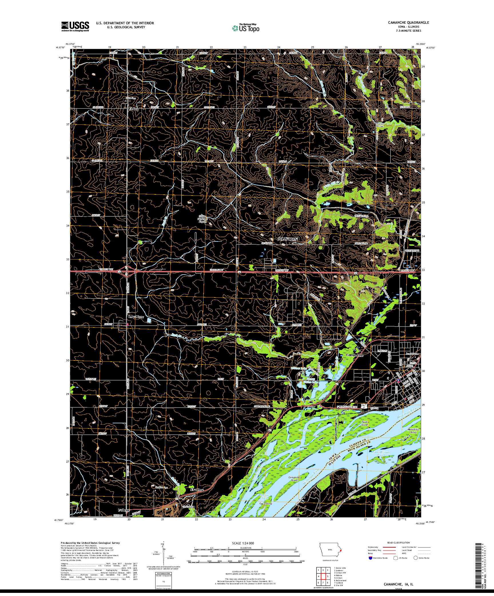 USGS US TOPO 7.5-MINUTE MAP FOR CAMANCHE, IA,IL 2018