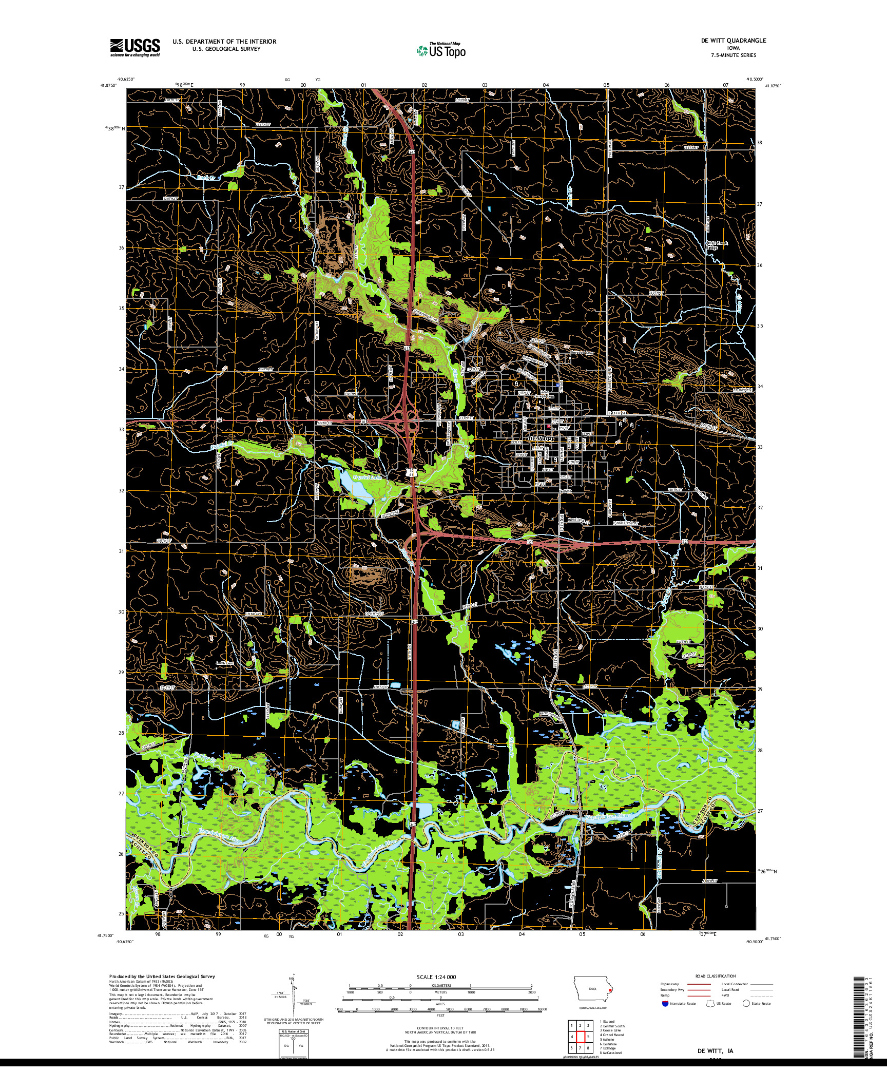 USGS US TOPO 7.5-MINUTE MAP FOR DE WITT, IA 2018