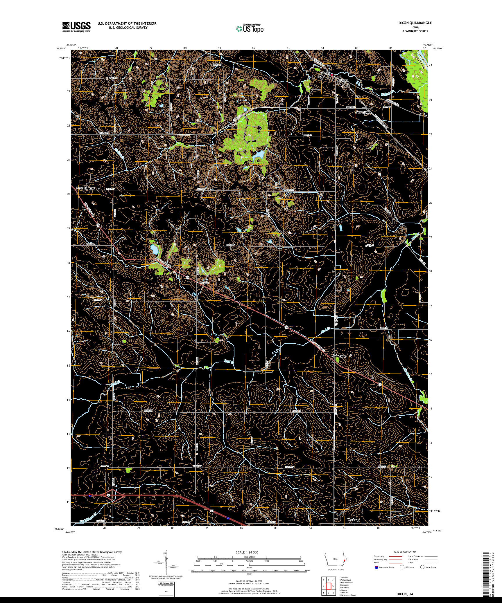 USGS US TOPO 7.5-MINUTE MAP FOR DIXON, IA 2018