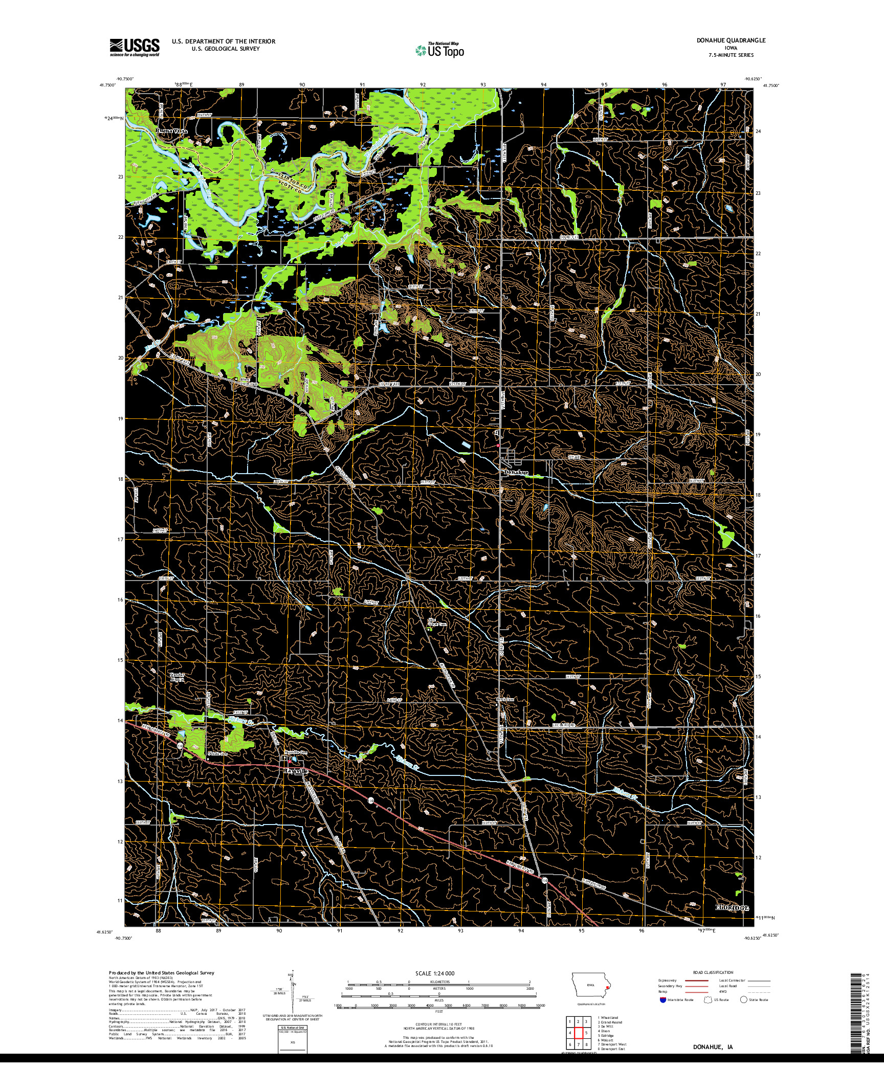 USGS US TOPO 7.5-MINUTE MAP FOR DONAHUE, IA 2018