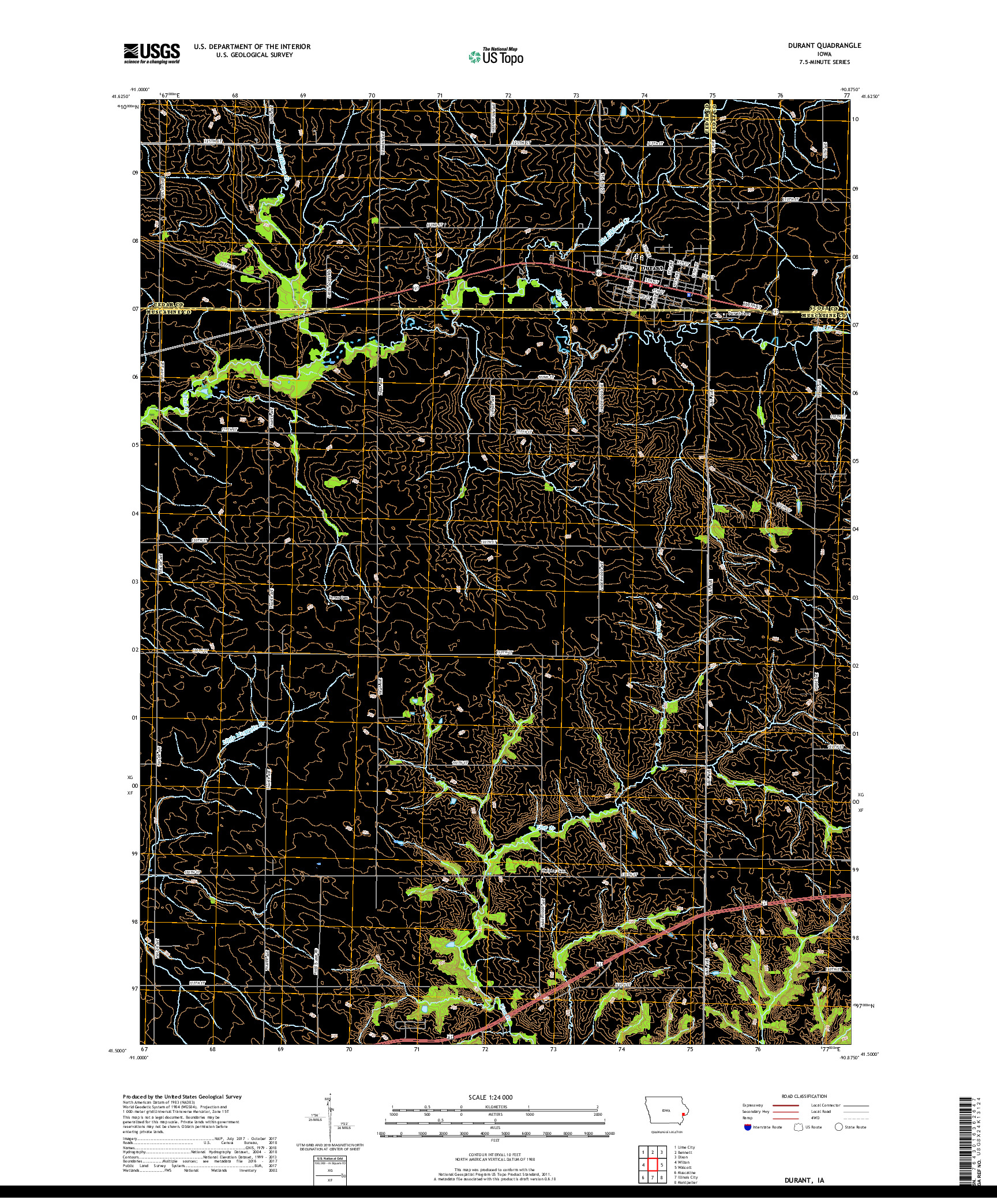 USGS US TOPO 7.5-MINUTE MAP FOR DURANT, IA 2018