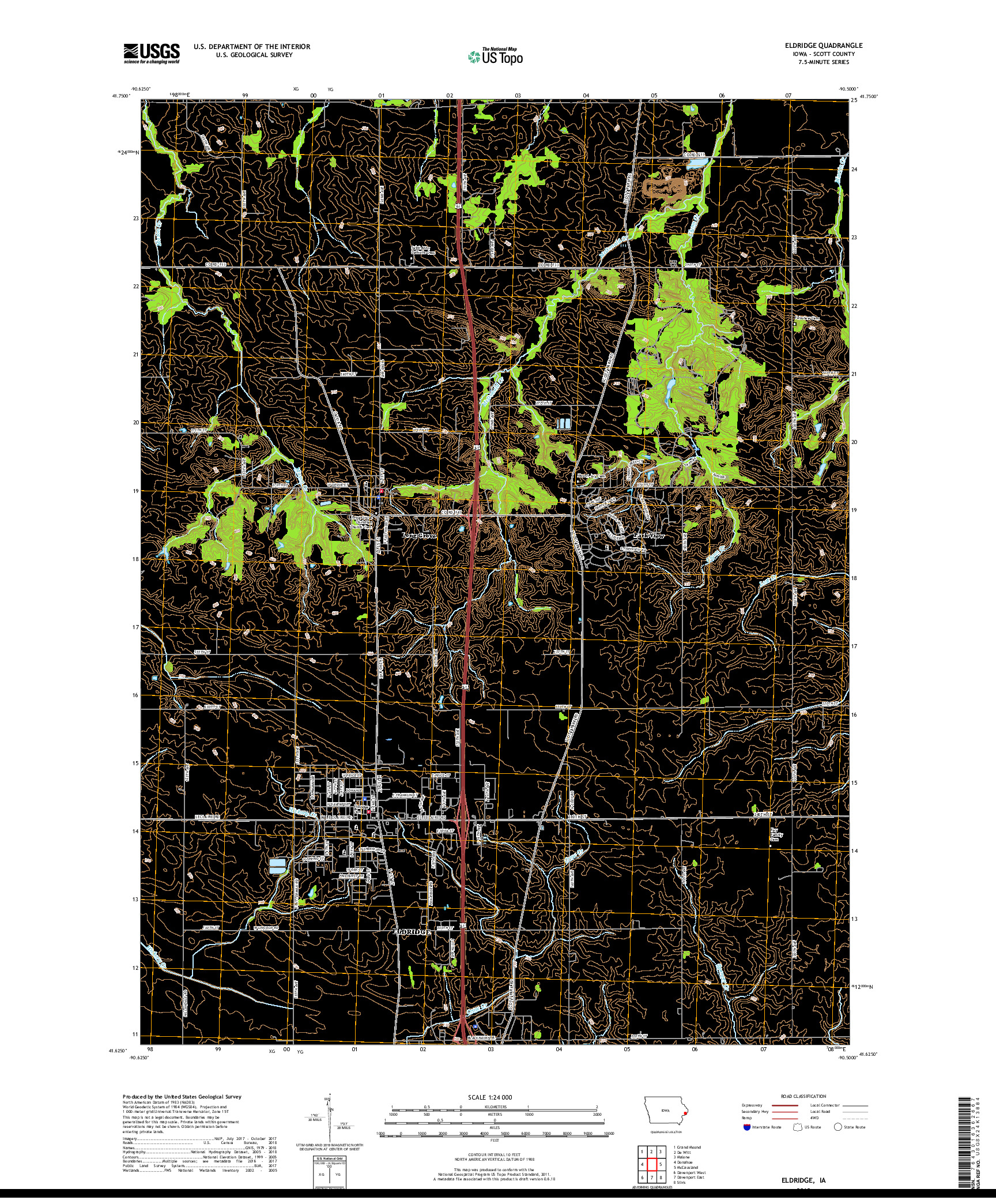 USGS US TOPO 7.5-MINUTE MAP FOR ELDRIDGE, IA 2018