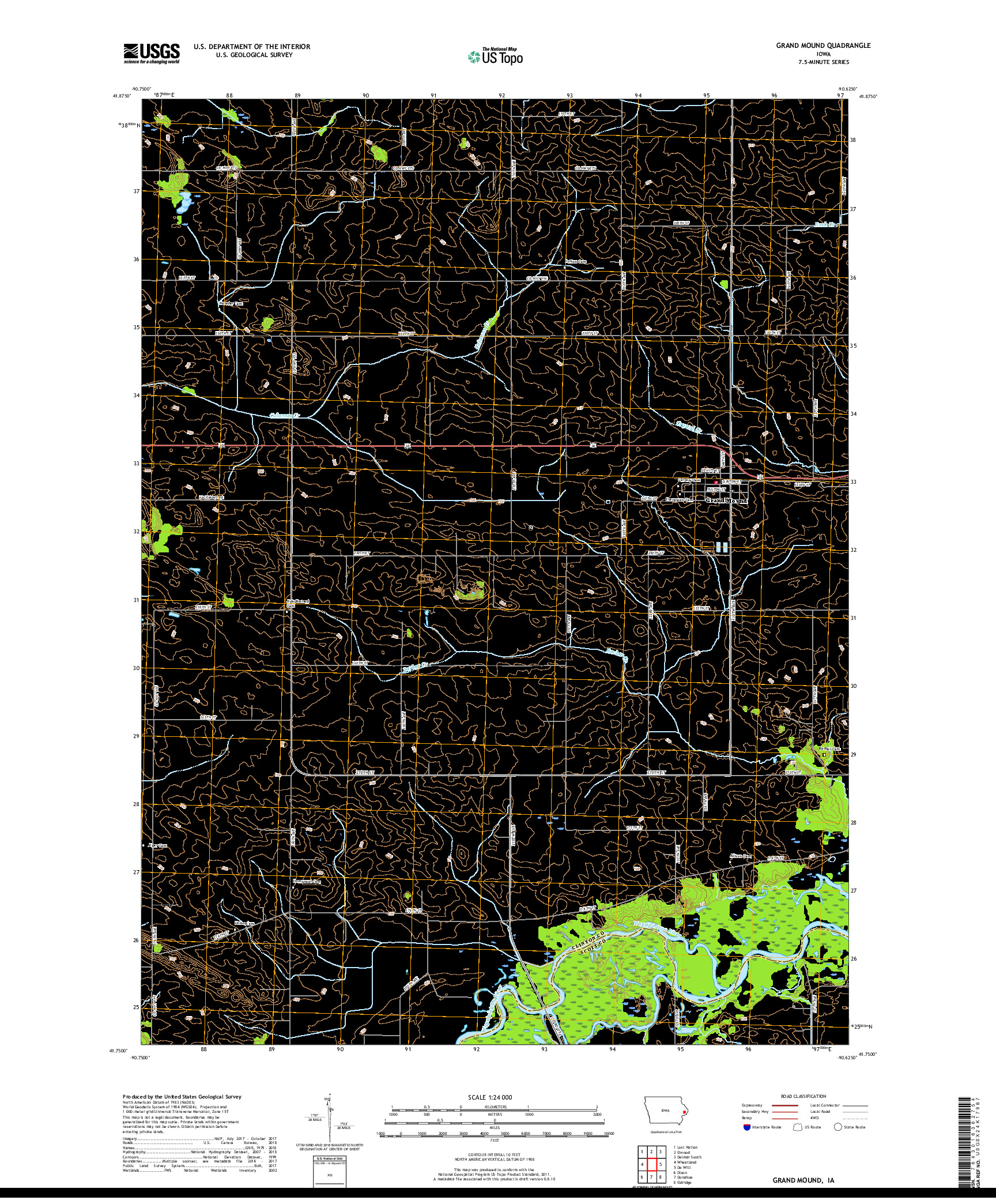 USGS US TOPO 7.5-MINUTE MAP FOR GRAND MOUND, IA 2018