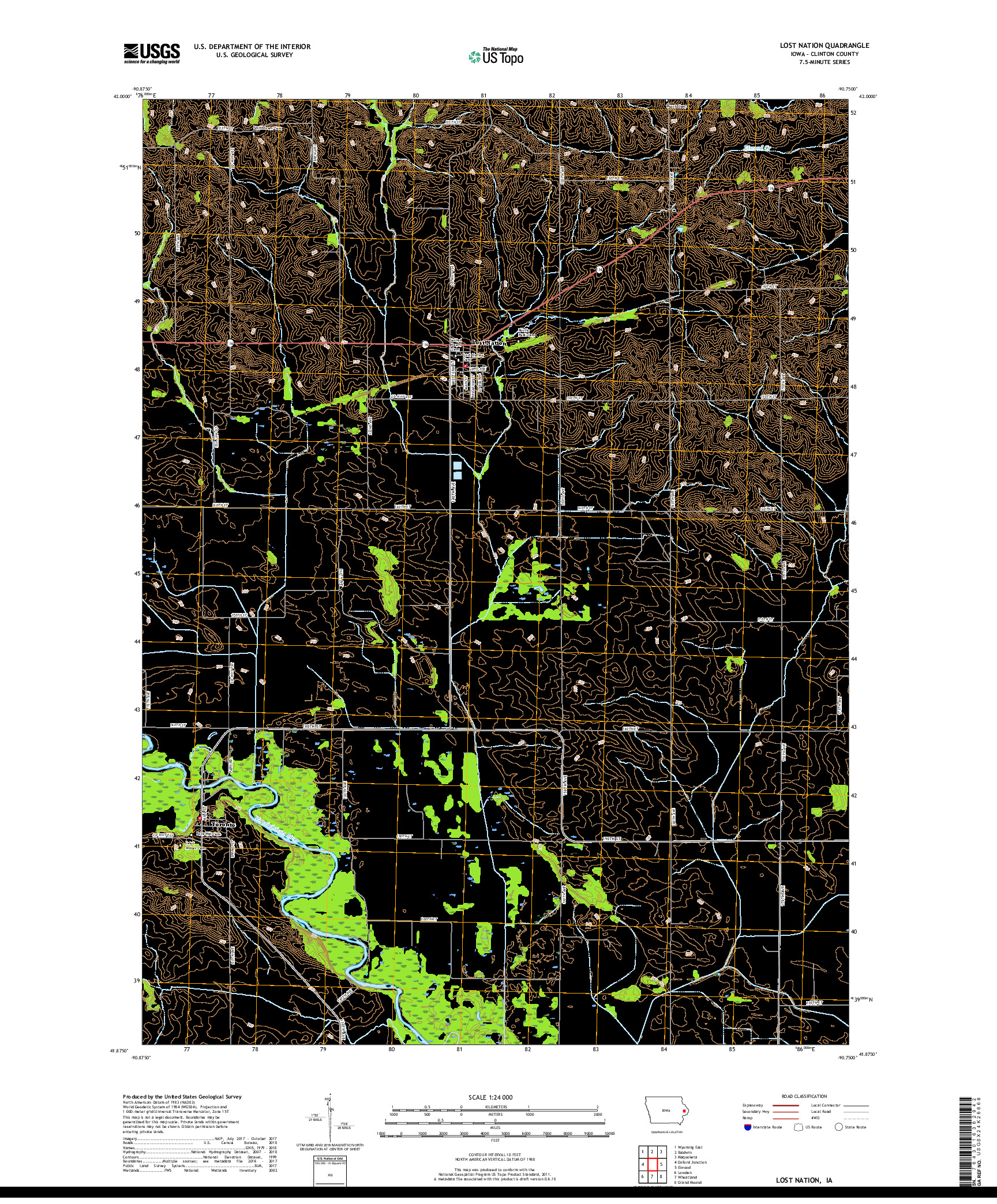 USGS US TOPO 7.5-MINUTE MAP FOR LOST NATION, IA 2018