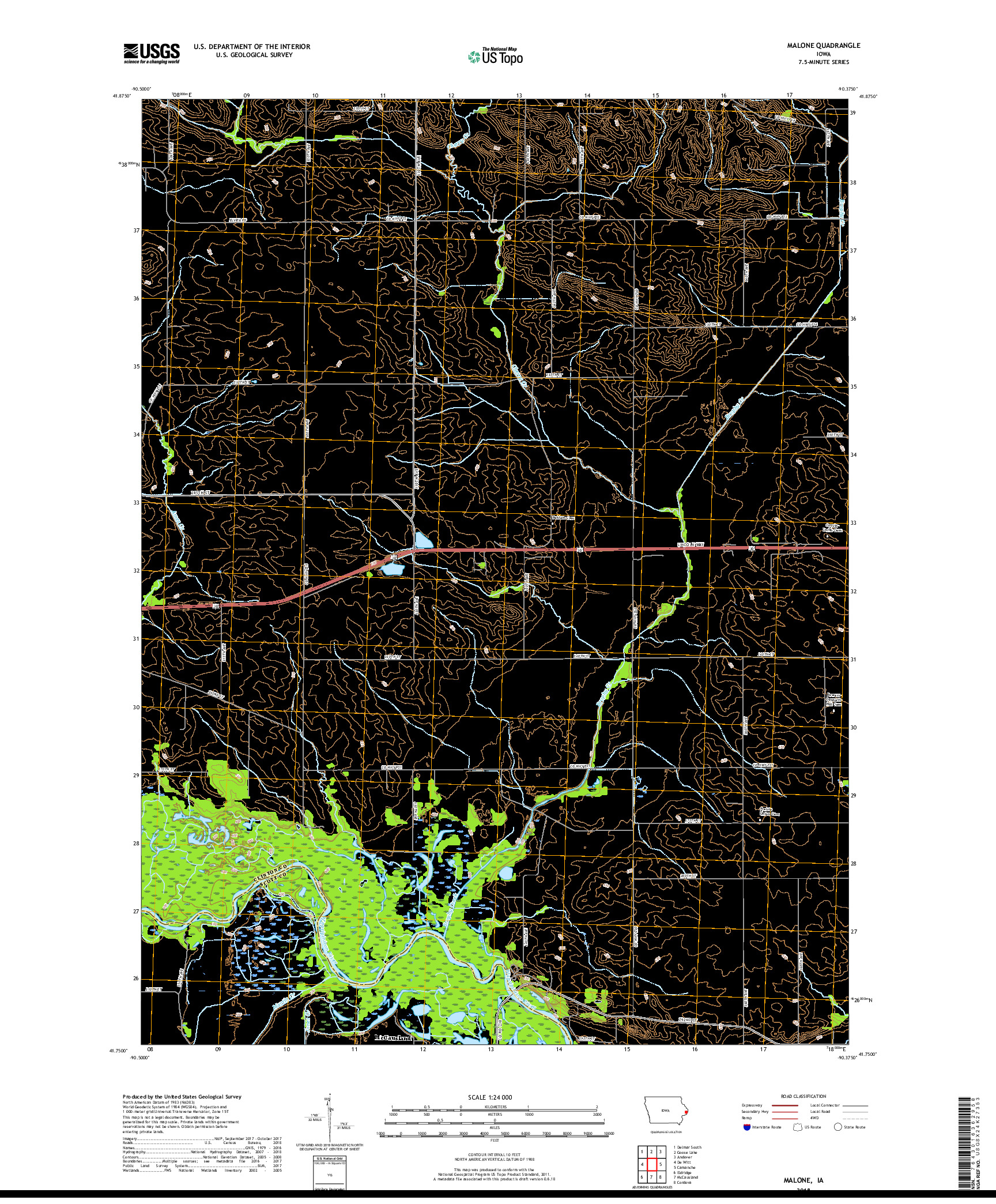 USGS US TOPO 7.5-MINUTE MAP FOR MALONE, IA 2018