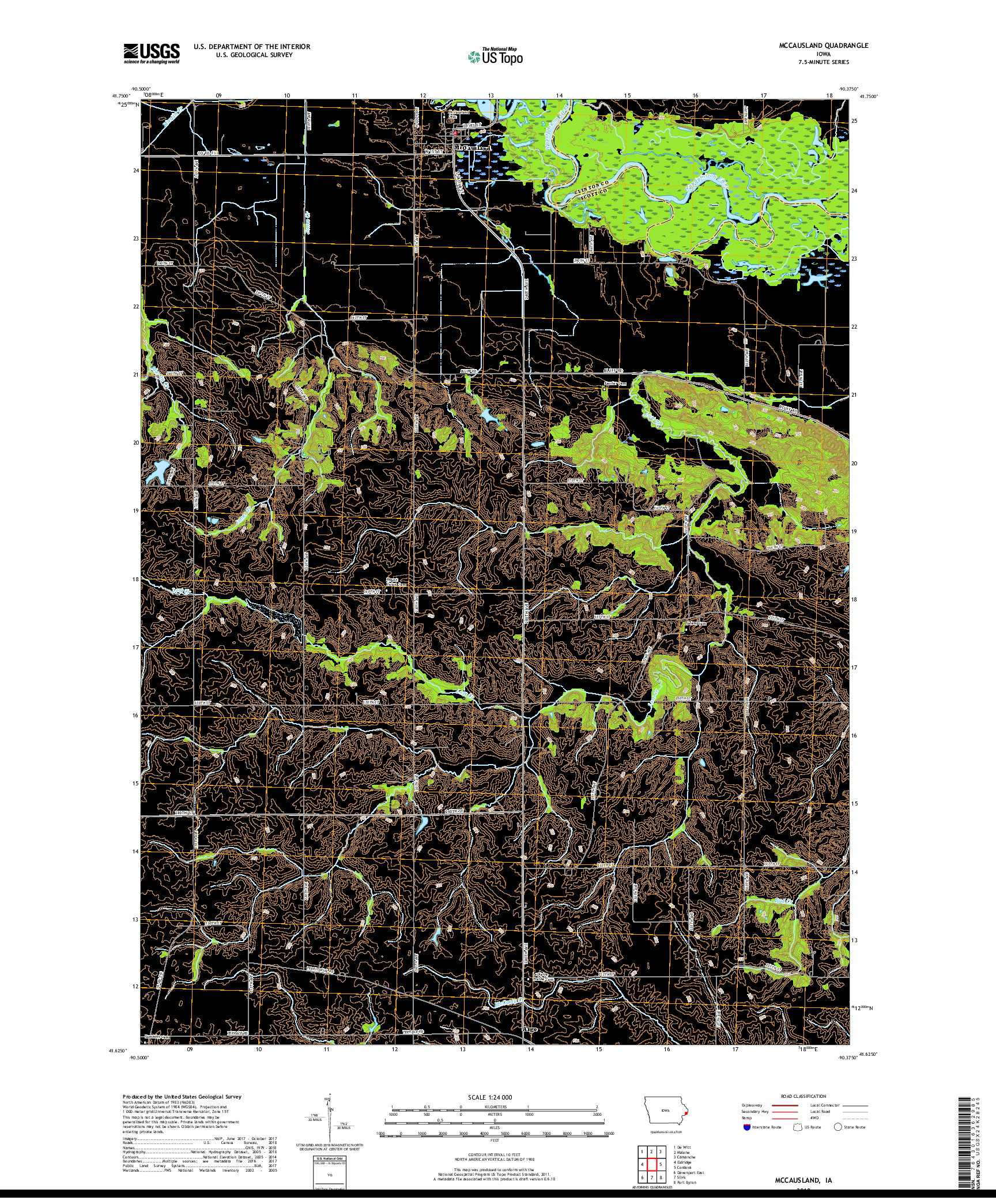 USGS US TOPO 7.5-MINUTE MAP FOR MCCAUSLAND, IA 2018