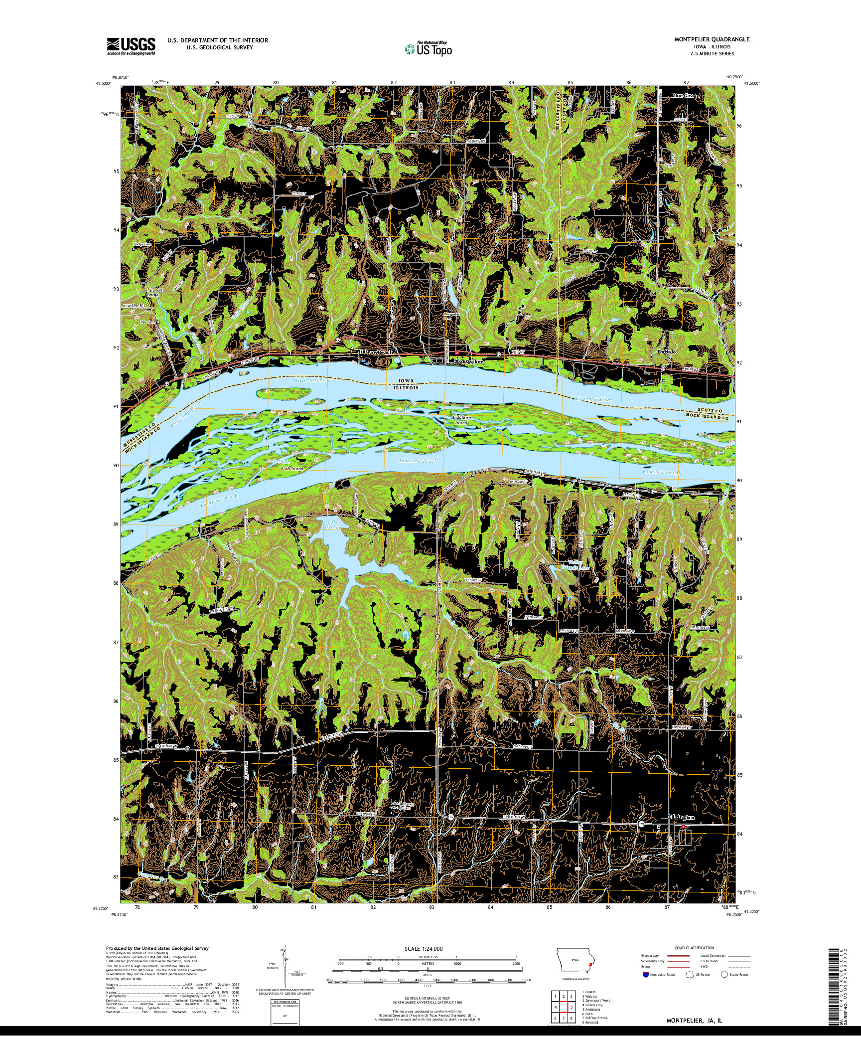 USGS US TOPO 7.5-MINUTE MAP FOR MONTPELIER, IA,IL 2018