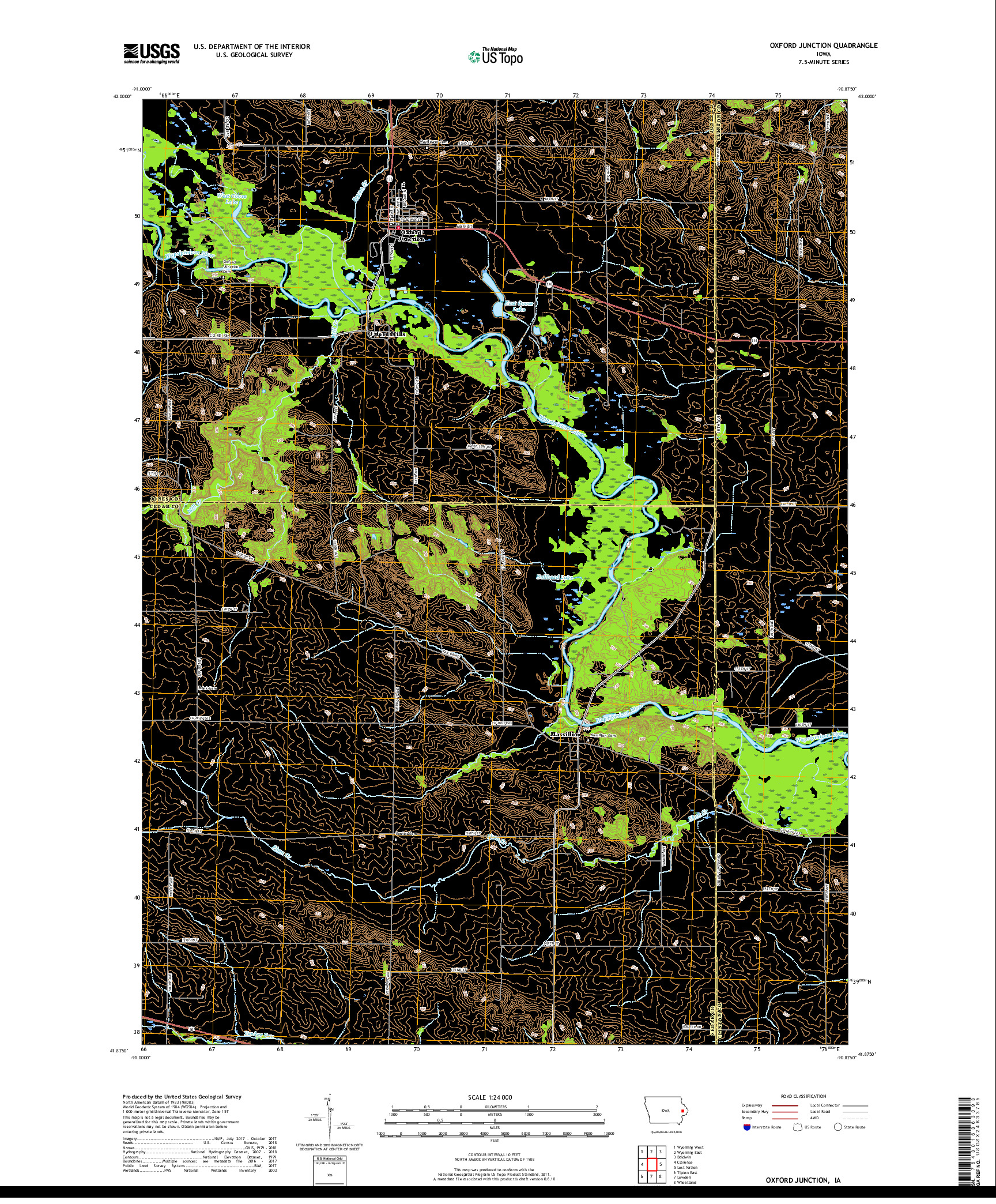 USGS US TOPO 7.5-MINUTE MAP FOR OXFORD JUNCTION, IA 2018