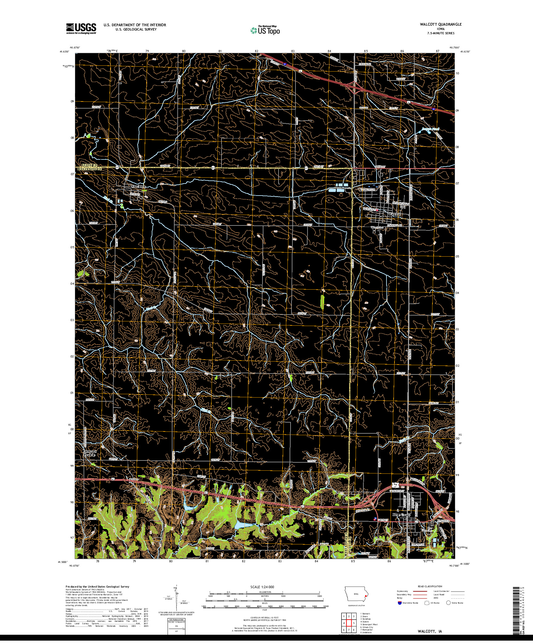 USGS US TOPO 7.5-MINUTE MAP FOR WALCOTT, IA 2018