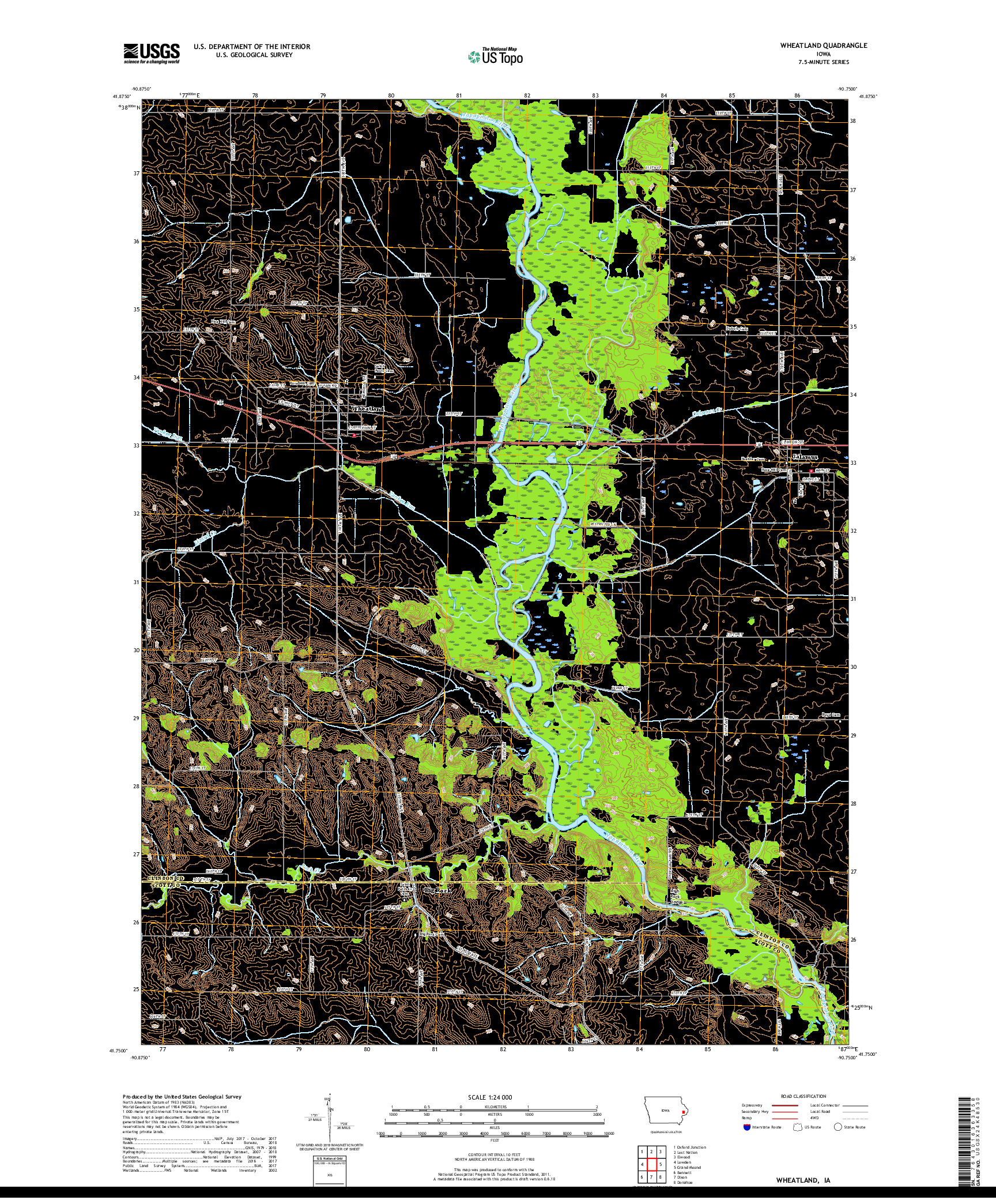 USGS US TOPO 7.5-MINUTE MAP FOR WHEATLAND, IA 2018