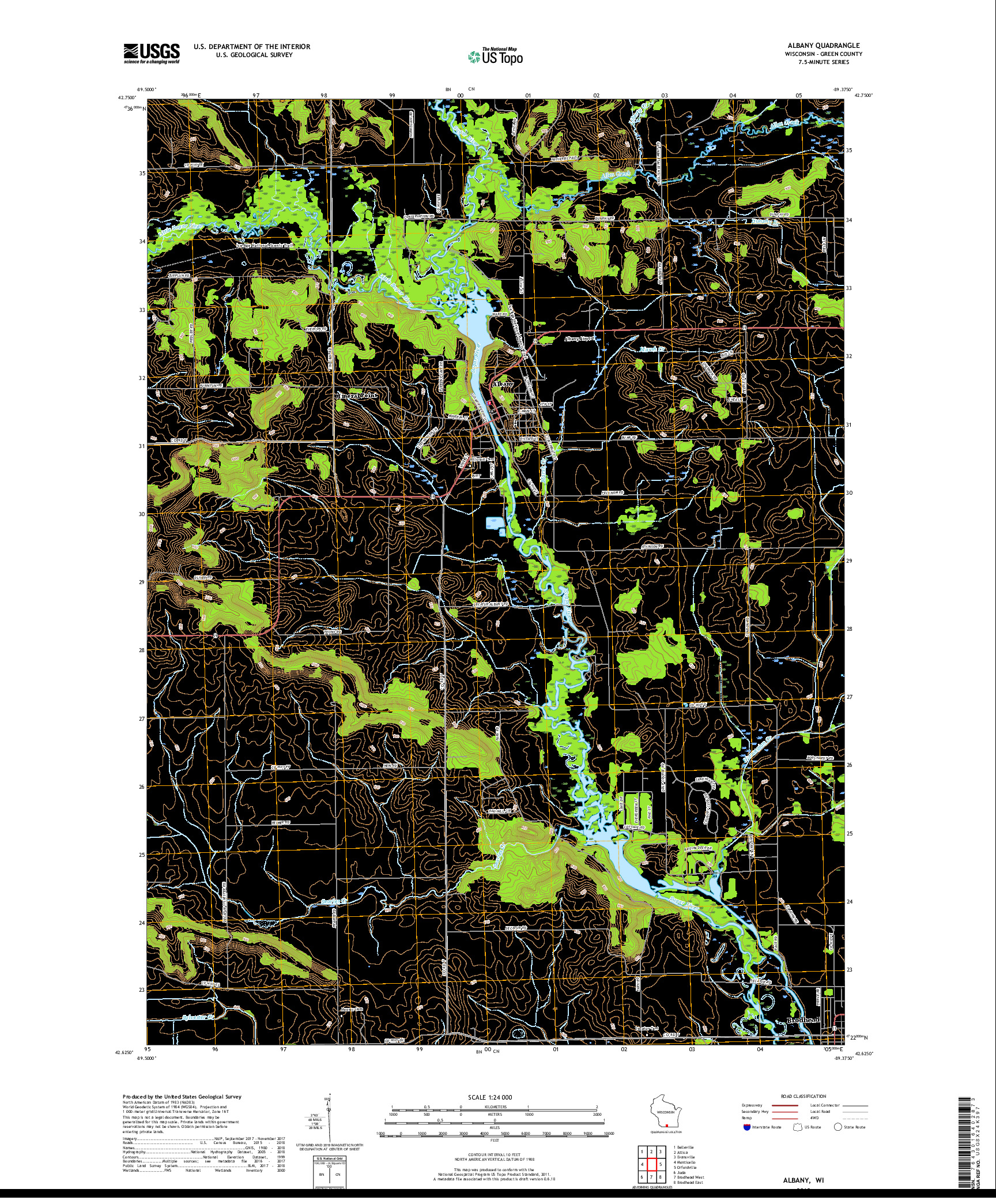 USGS US TOPO 7.5-MINUTE MAP FOR ALBANY, WI 2018