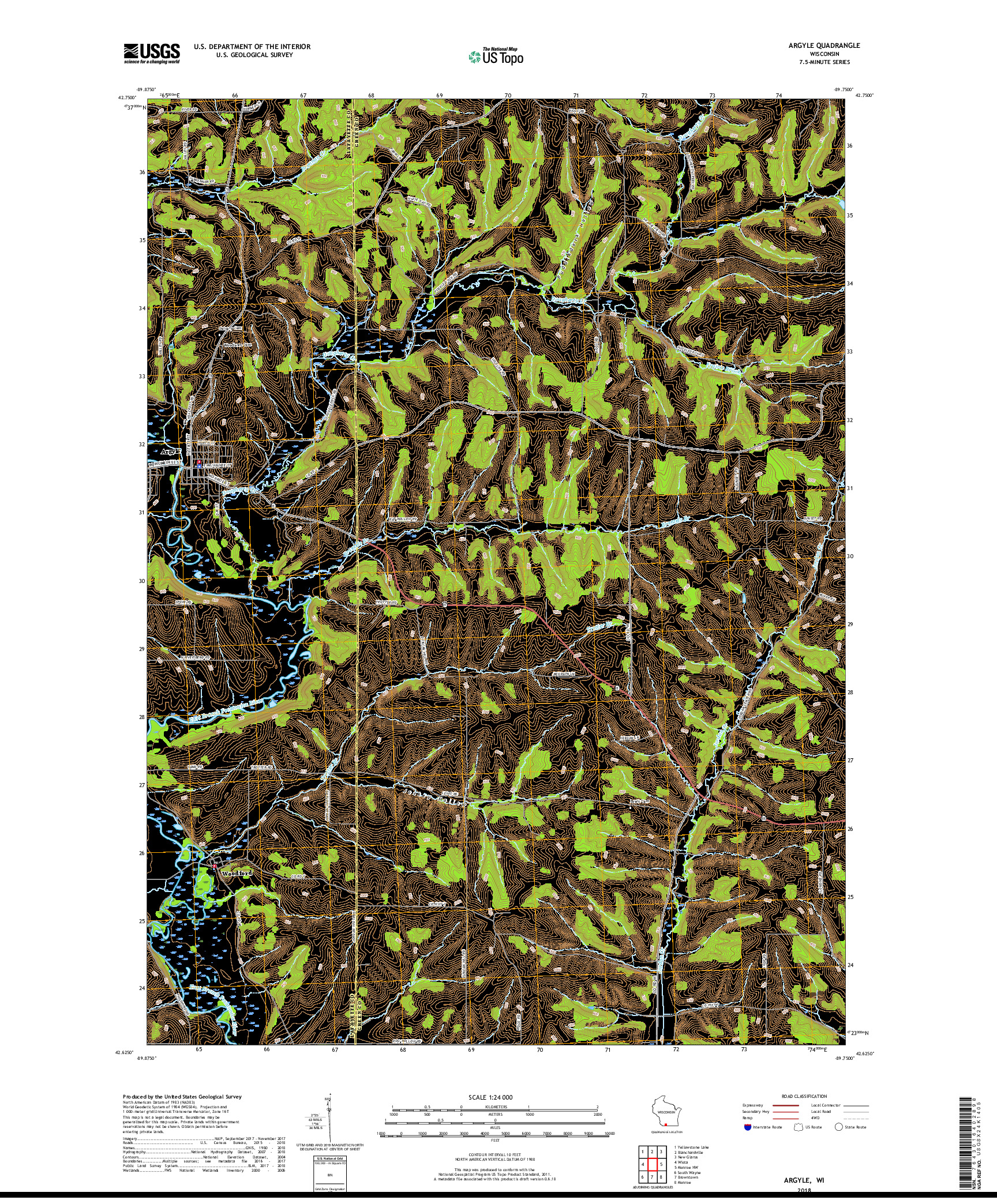 USGS US TOPO 7.5-MINUTE MAP FOR ARGYLE, WI 2018