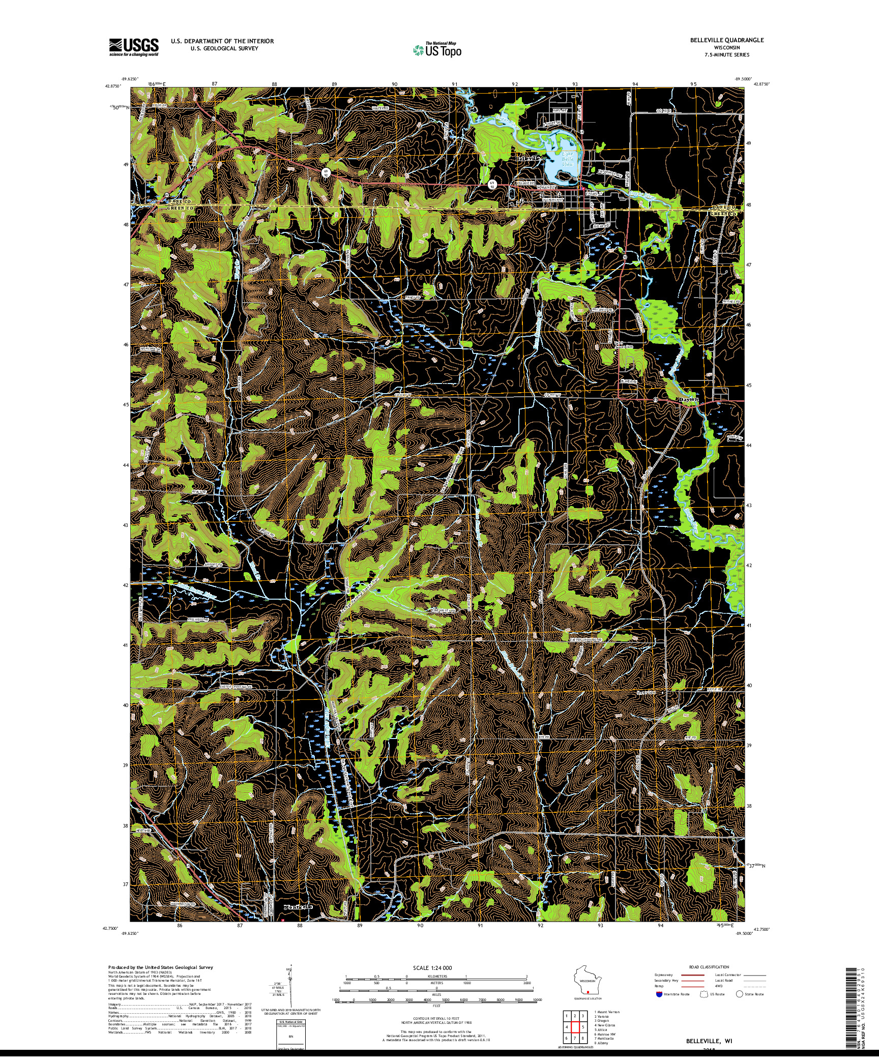 USGS US TOPO 7.5-MINUTE MAP FOR BELLEVILLE, WI 2018