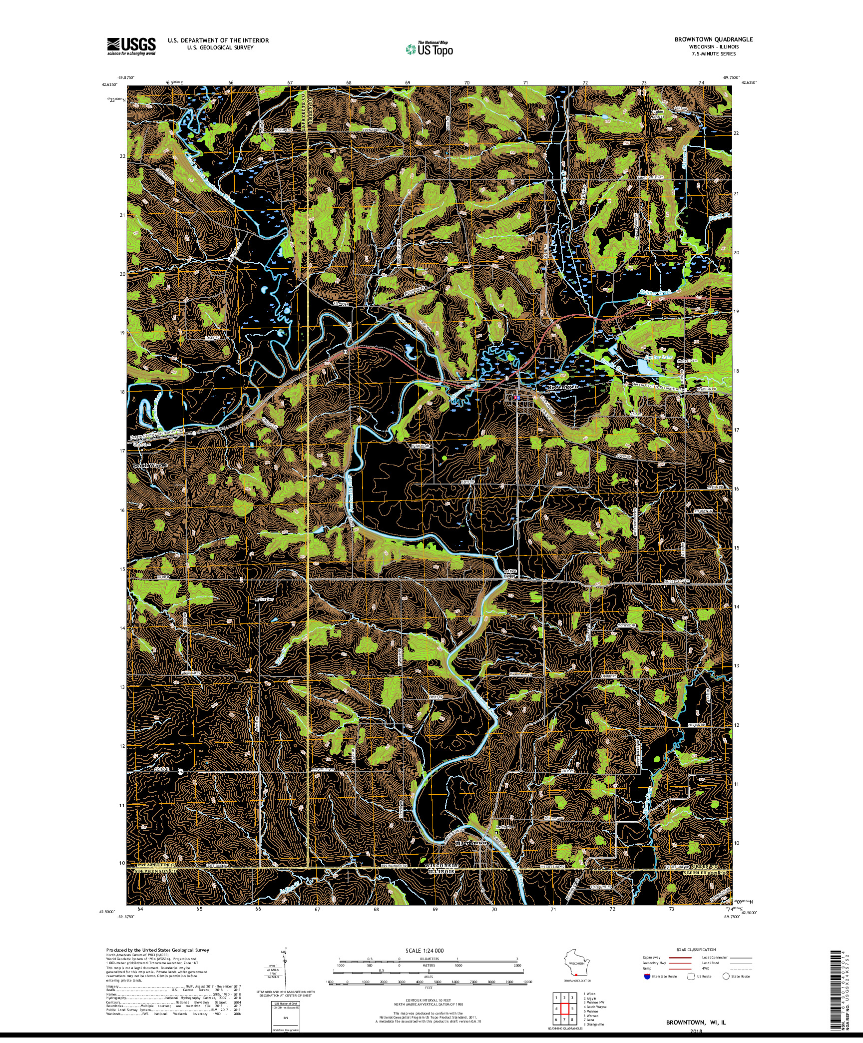 USGS US TOPO 7.5-MINUTE MAP FOR BROWNTOWN, WI,IL 2018