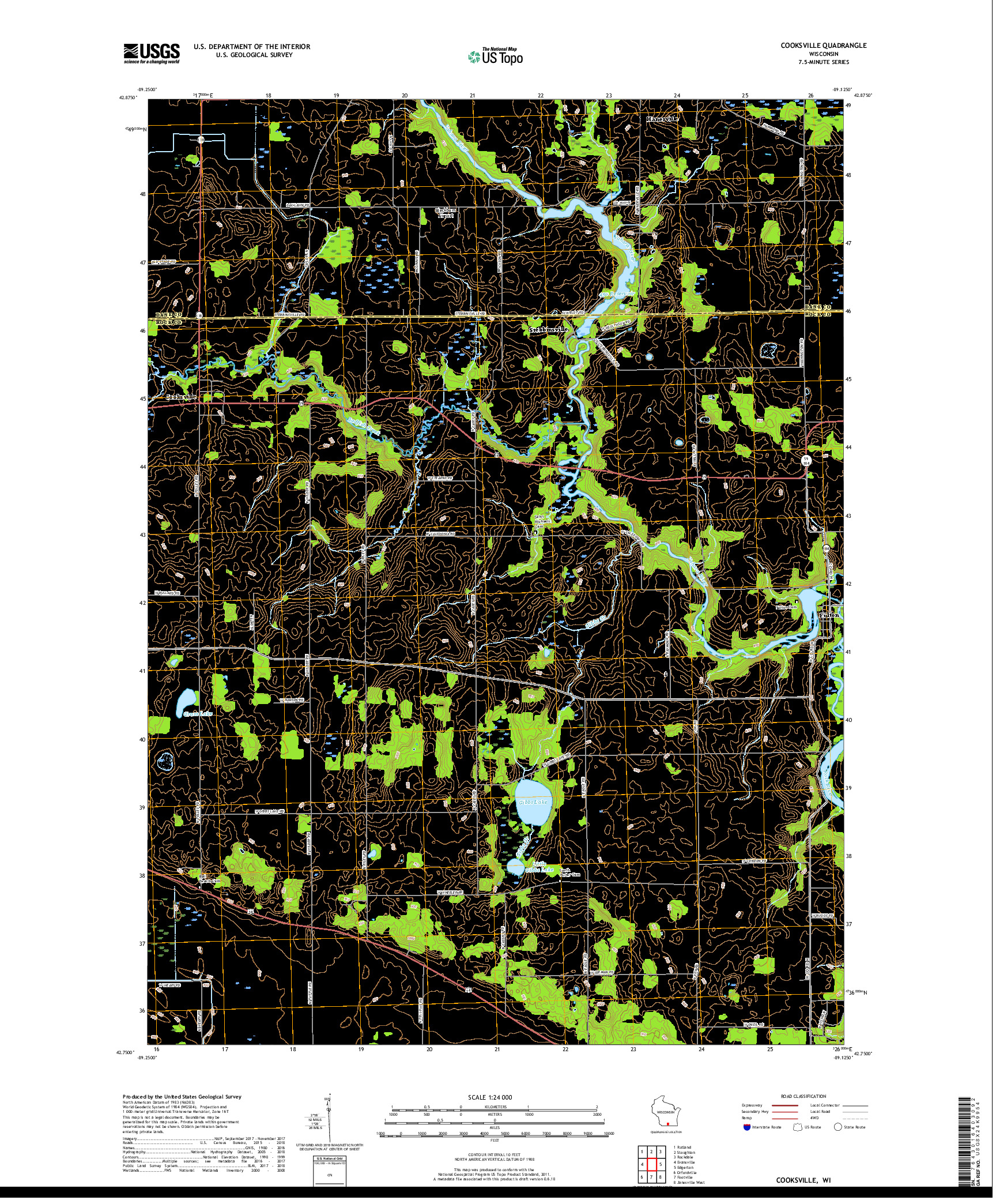 USGS US TOPO 7.5-MINUTE MAP FOR COOKSVILLE, WI 2018