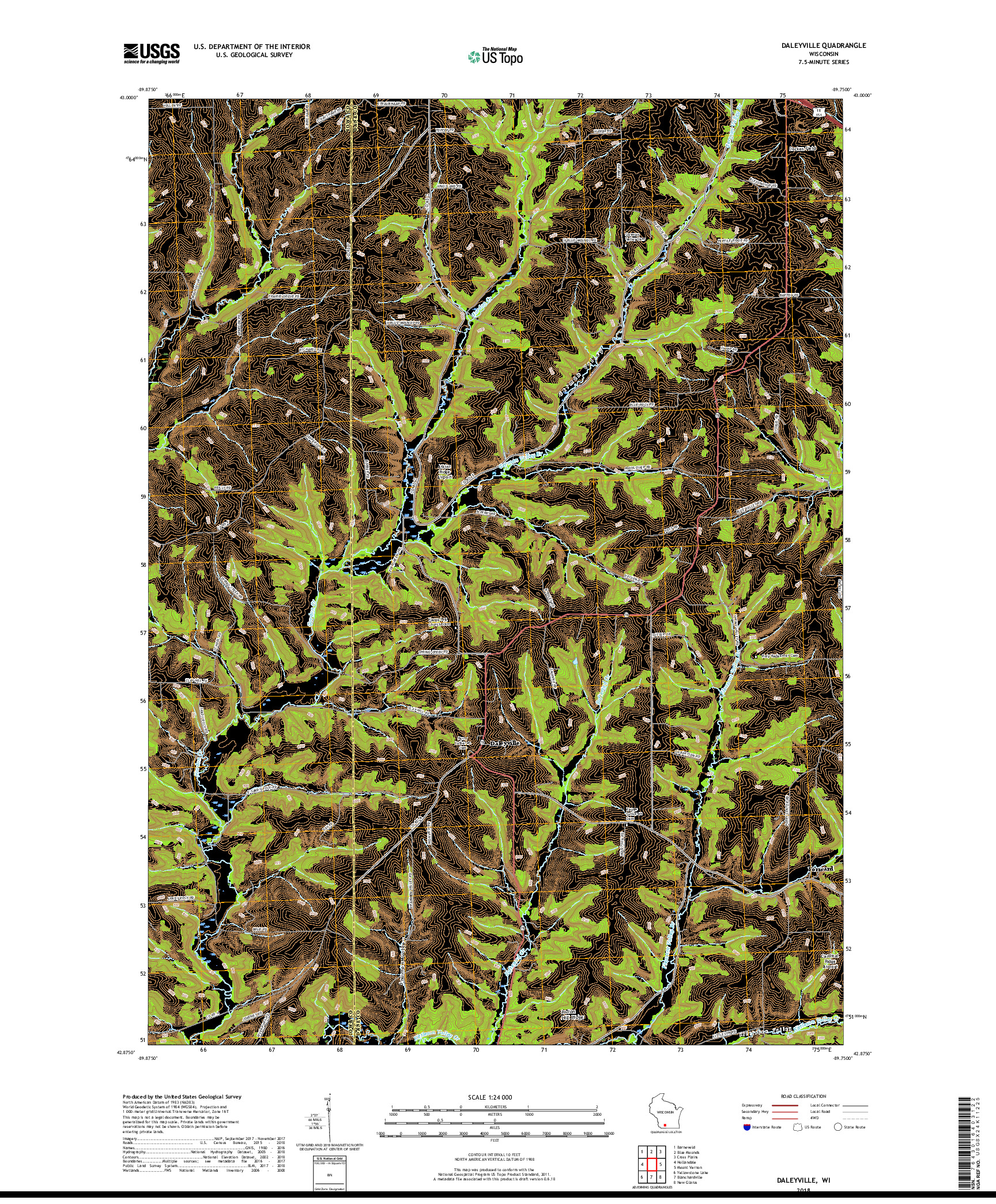 USGS US TOPO 7.5-MINUTE MAP FOR DALEYVILLE, WI 2018