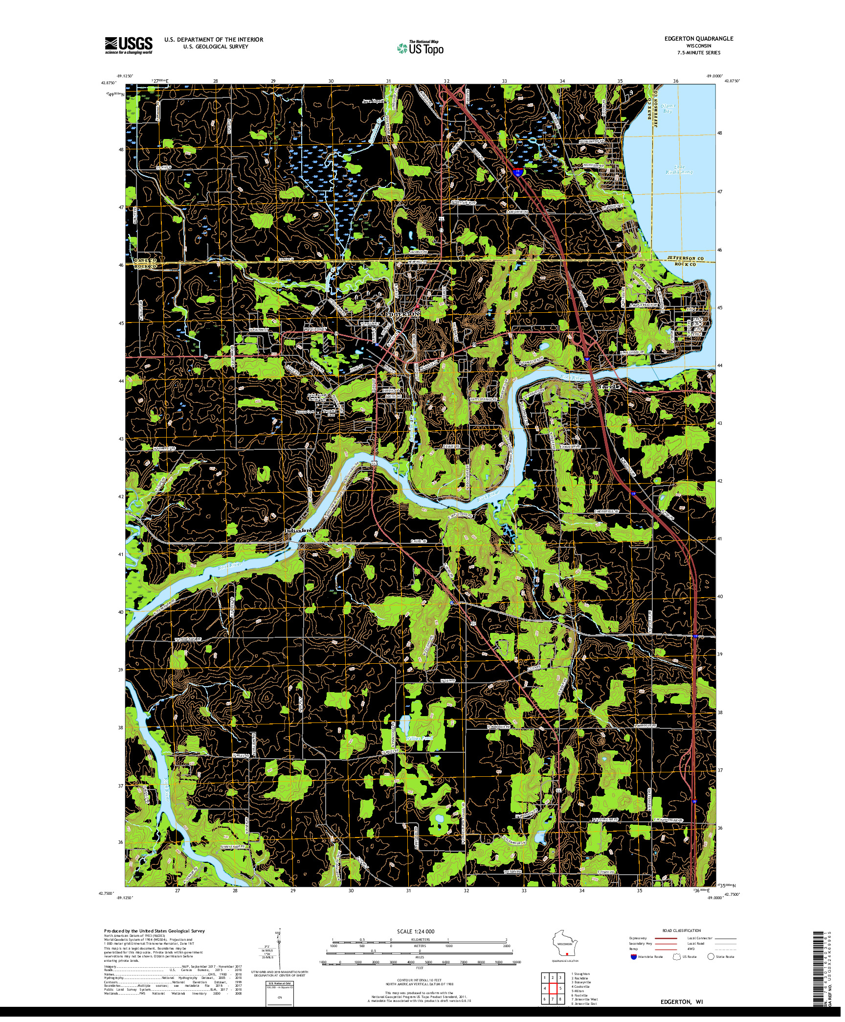 USGS US TOPO 7.5-MINUTE MAP FOR EDGERTON, WI 2018