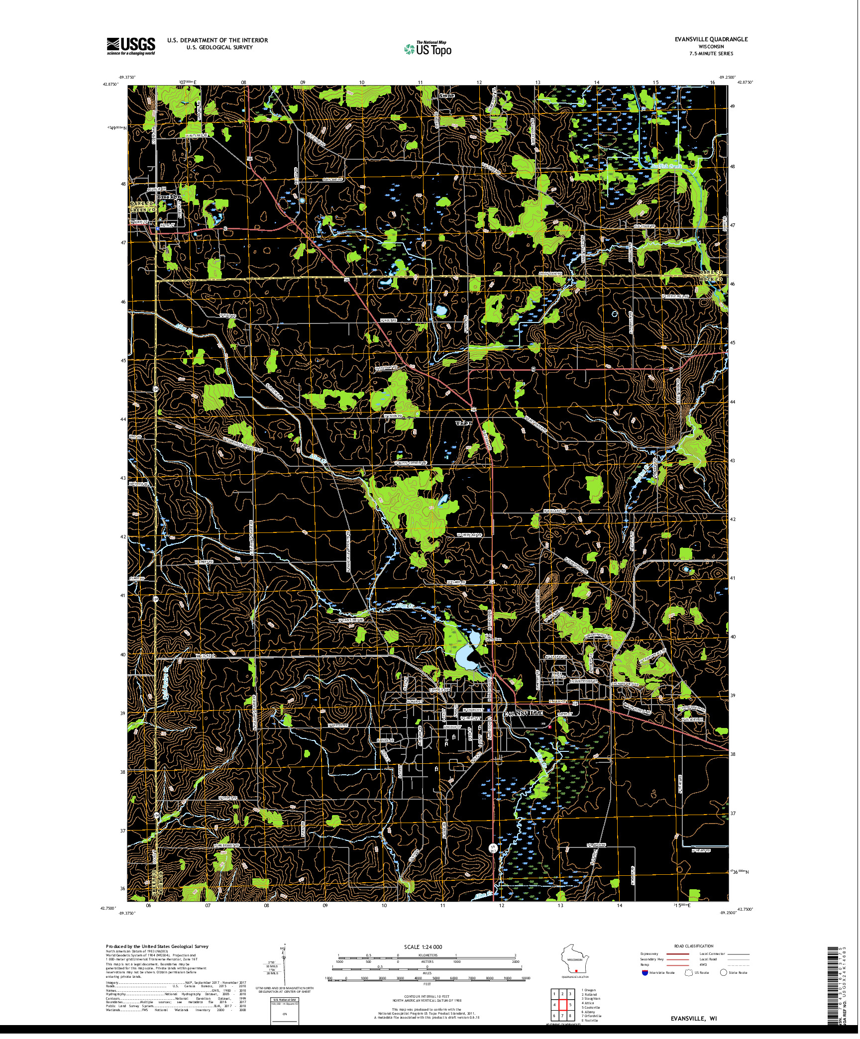 USGS US TOPO 7.5-MINUTE MAP FOR EVANSVILLE, WI 2018