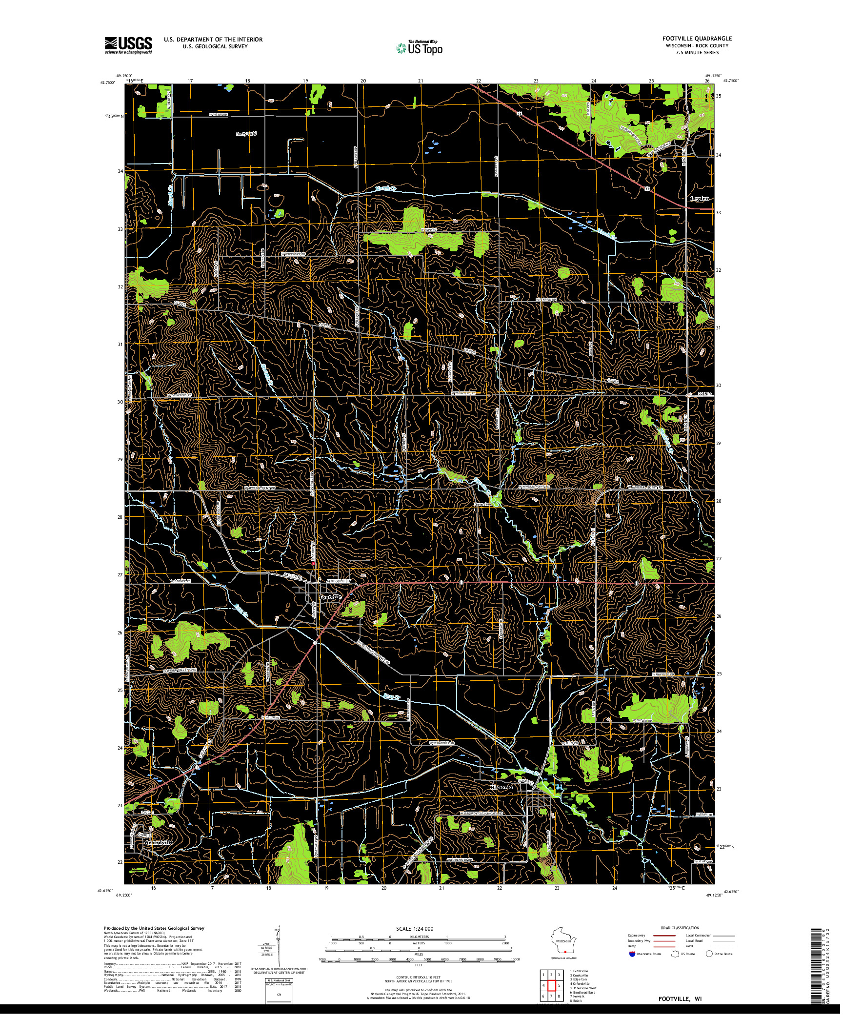 USGS US TOPO 7.5-MINUTE MAP FOR FOOTVILLE, WI 2018