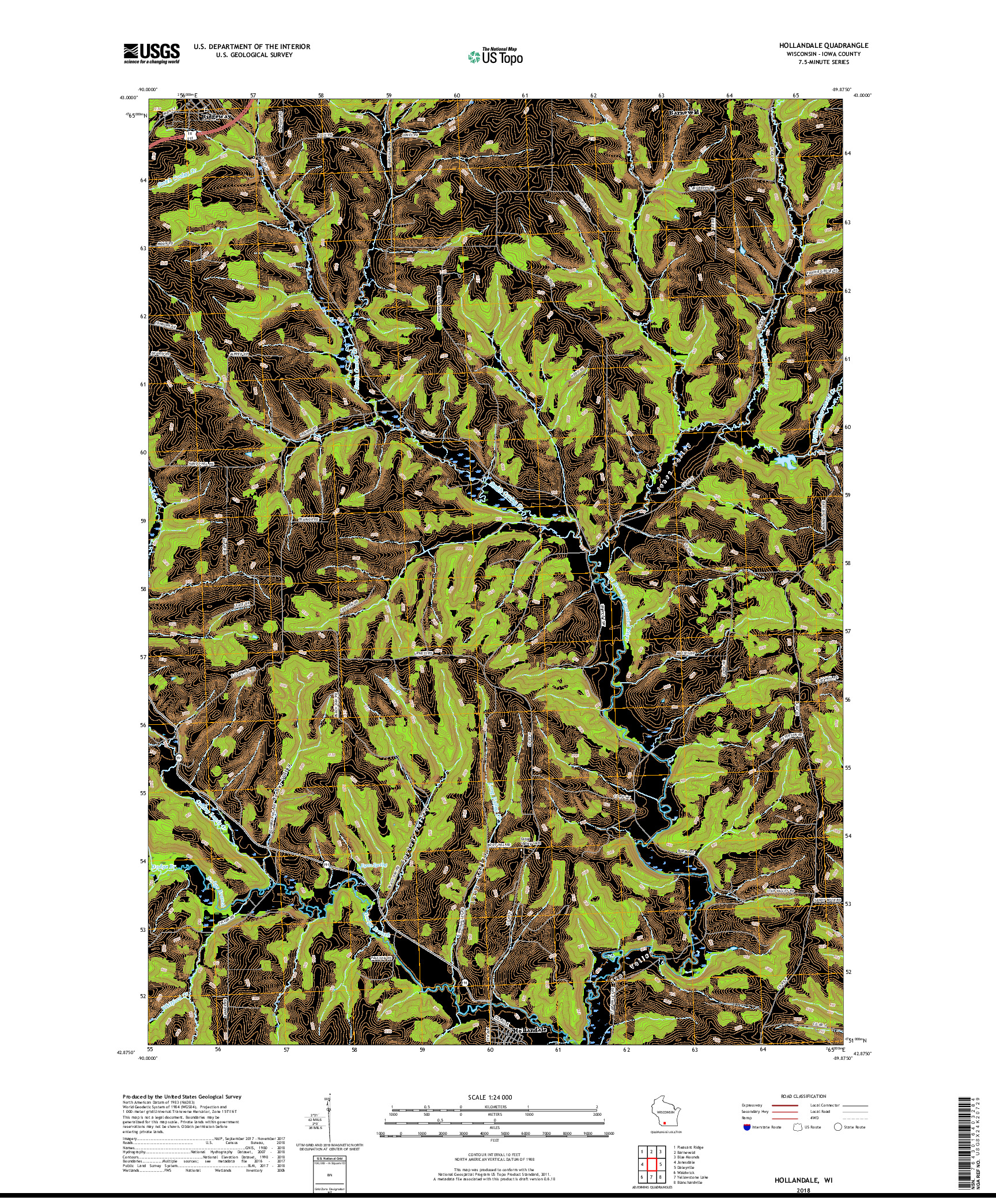 USGS US TOPO 7.5-MINUTE MAP FOR HOLLANDALE, WI 2018