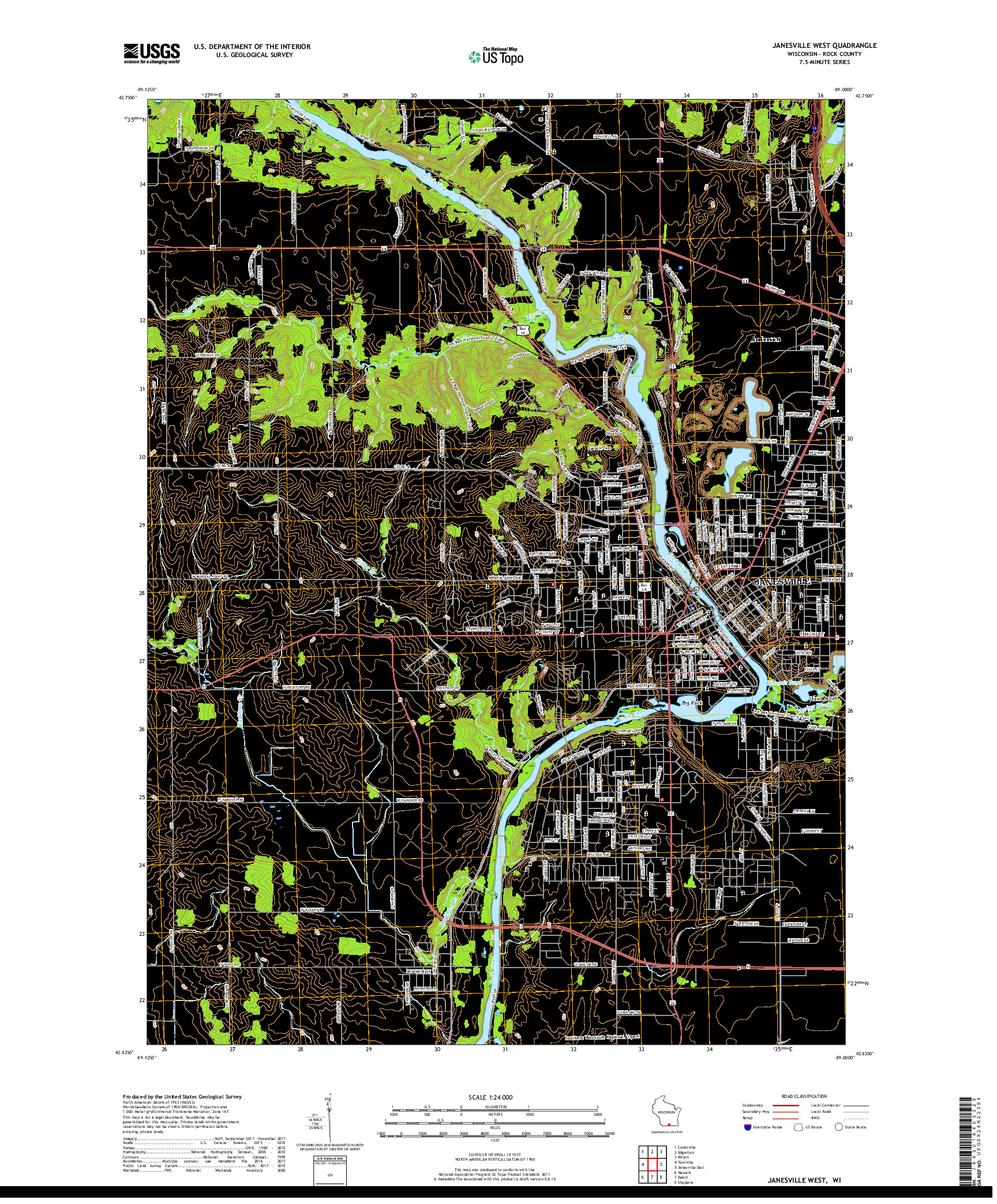 USGS US TOPO 7.5-MINUTE MAP FOR JANESVILLE WEST, WI 2018