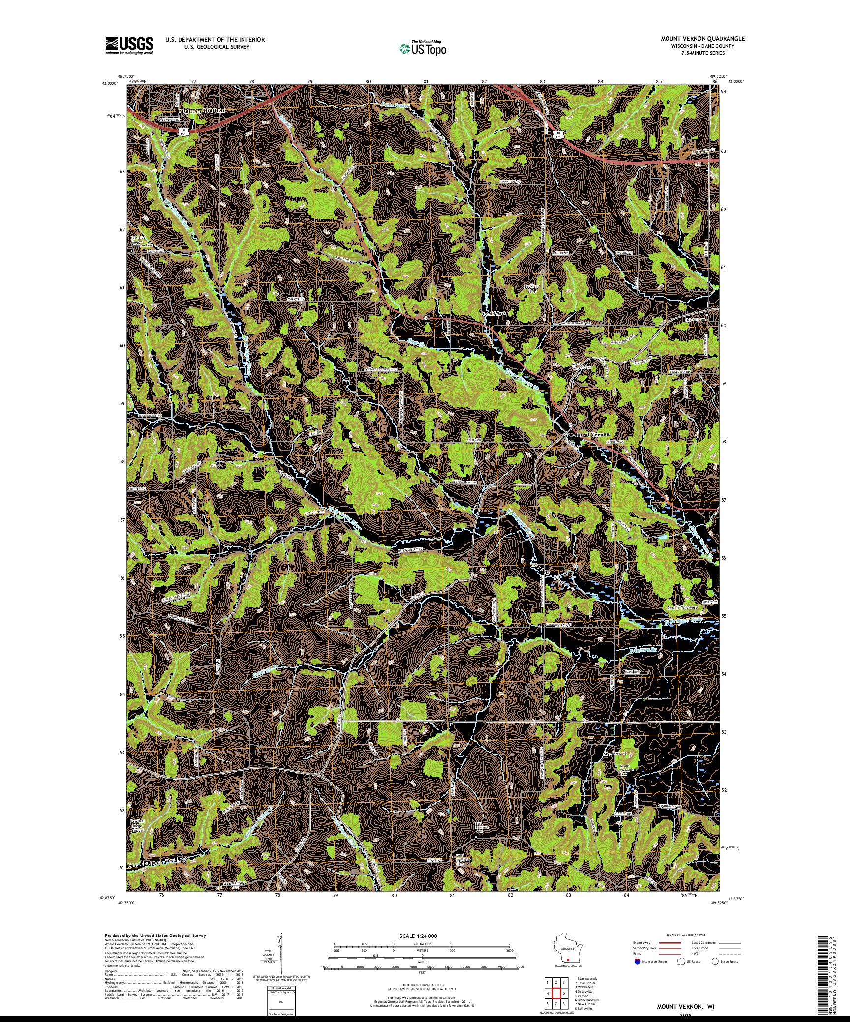 USGS US TOPO 7.5-MINUTE MAP FOR MOUNT VERNON, WI 2018