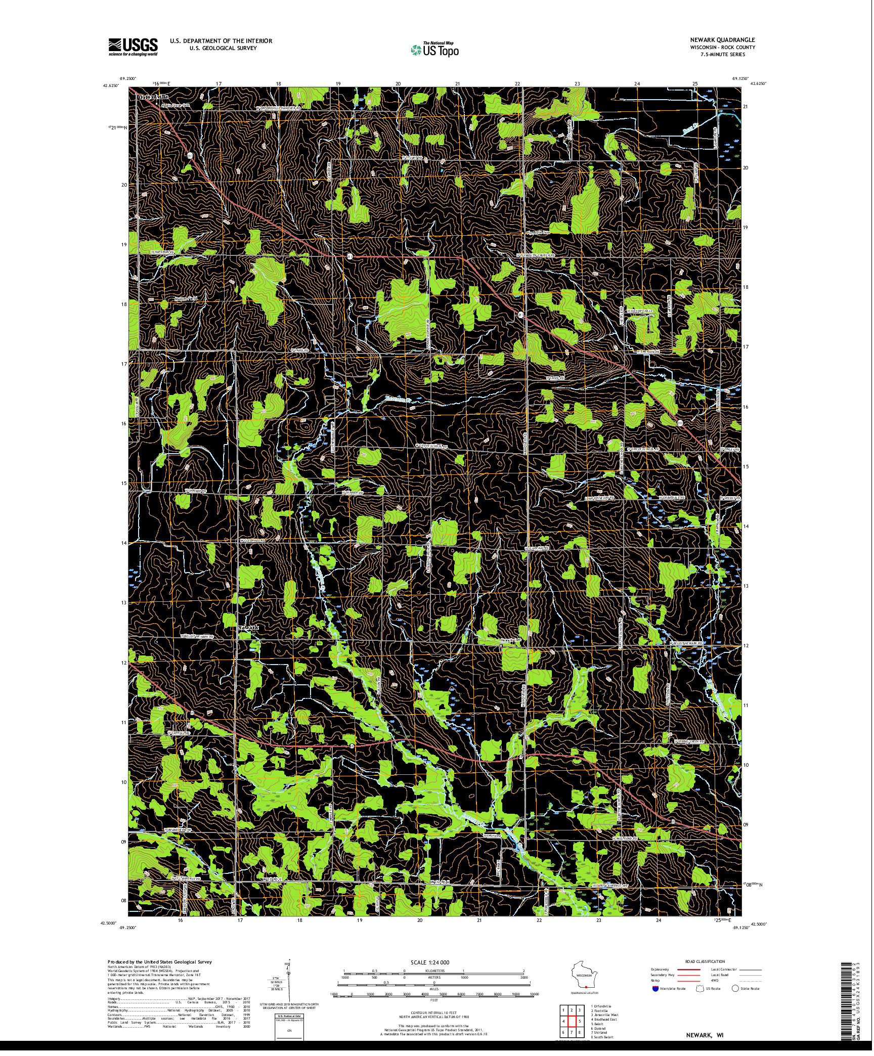 USGS US TOPO 7.5-MINUTE MAP FOR NEWARK, WI 2018
