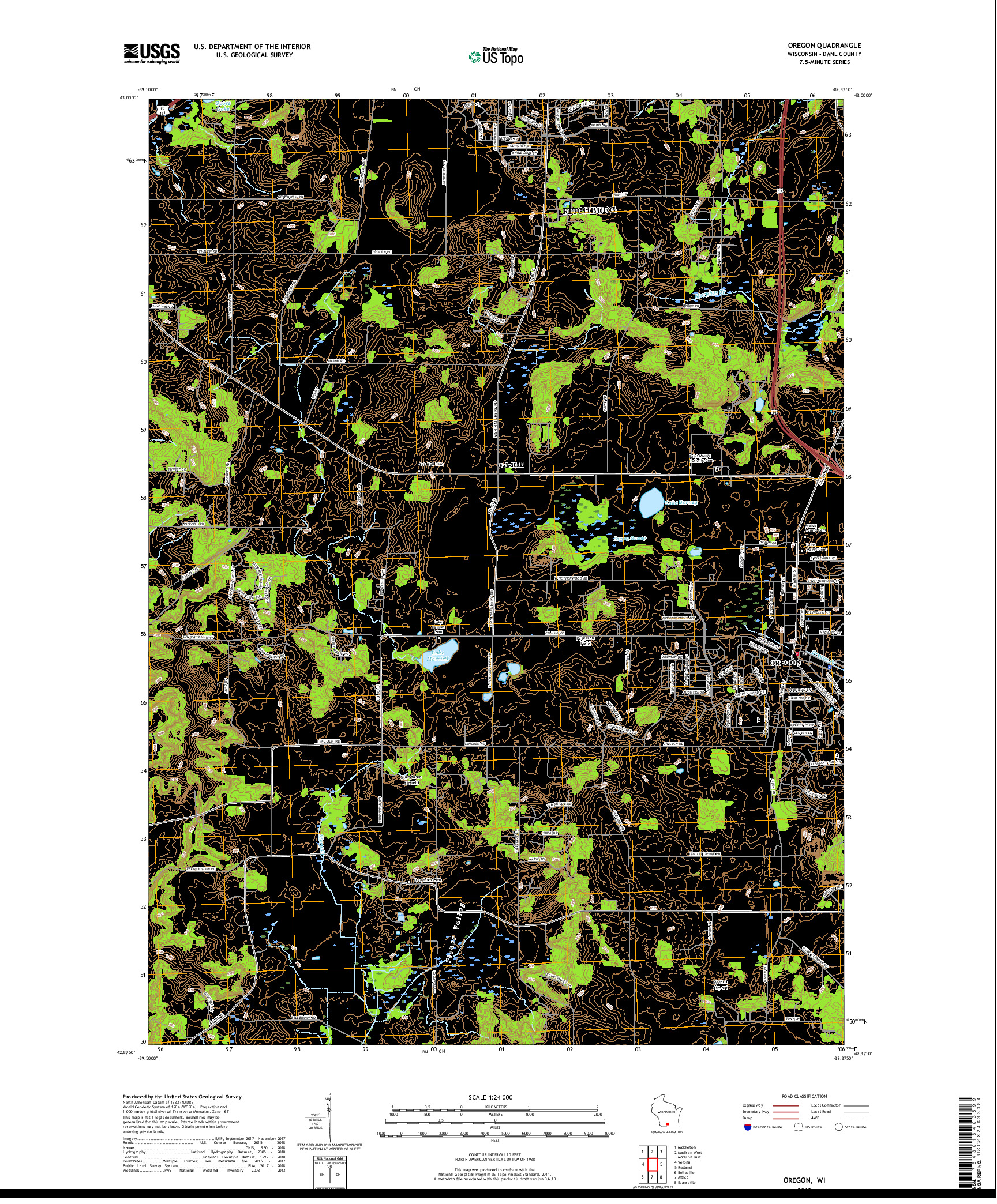 USGS US TOPO 7.5-MINUTE MAP FOR OREGON, WI 2018