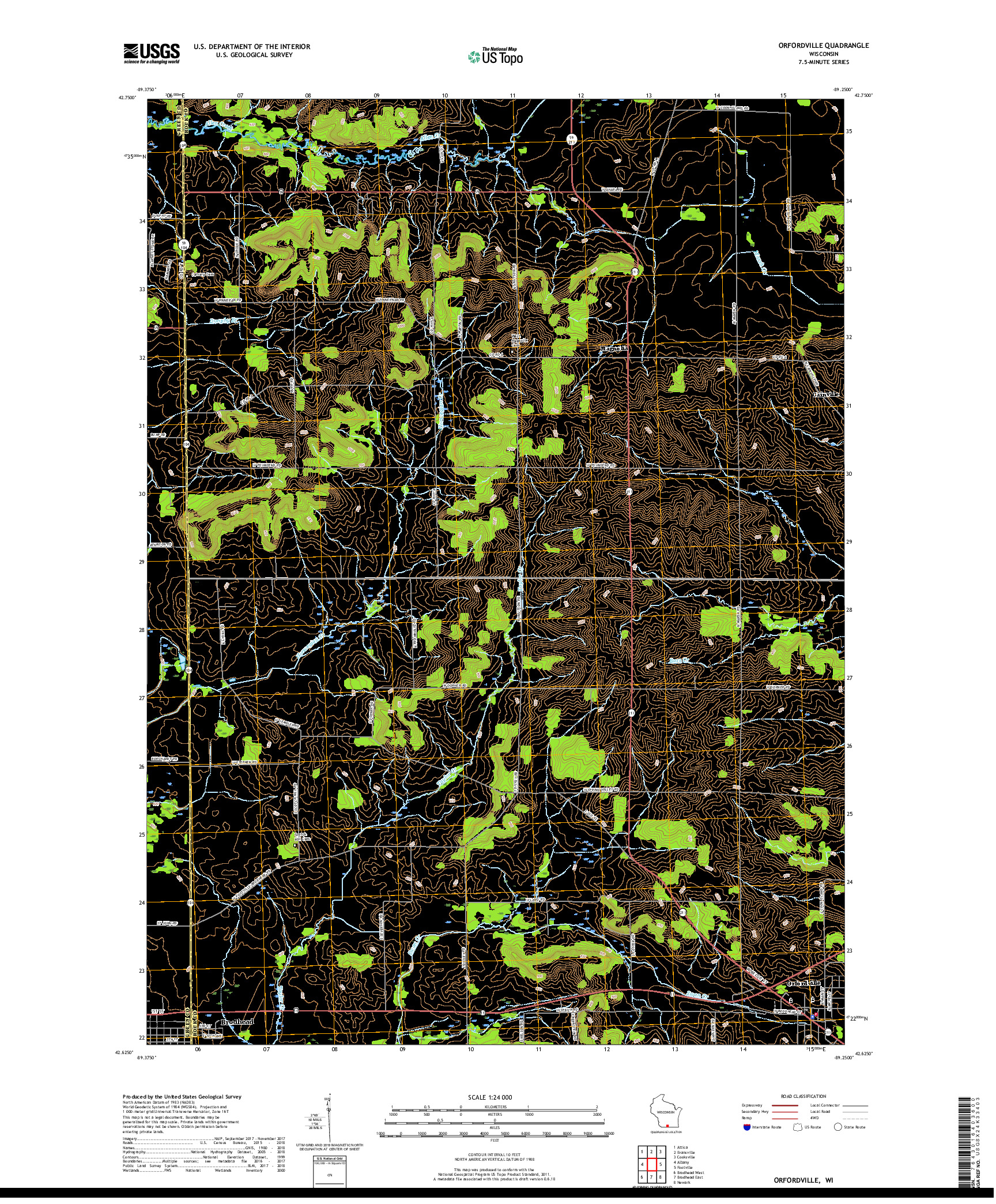 USGS US TOPO 7.5-MINUTE MAP FOR ORFORDVILLE, WI 2018