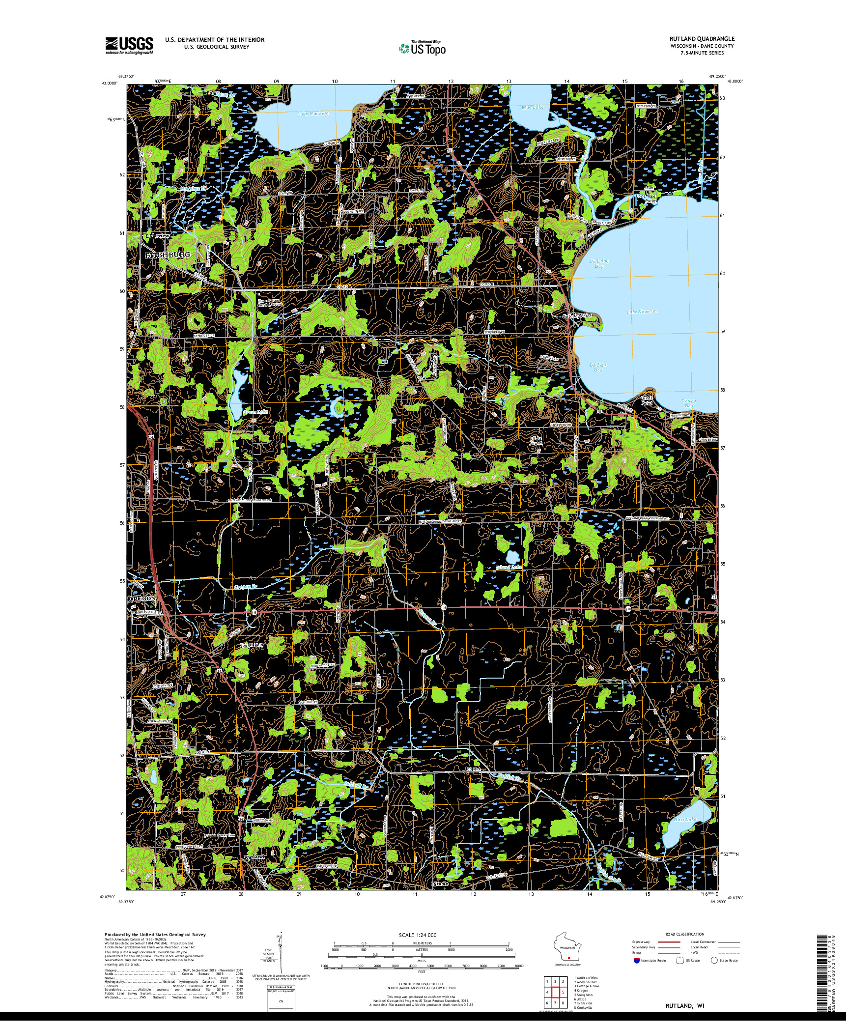 USGS US TOPO 7.5-MINUTE MAP FOR RUTLAND, WI 2018