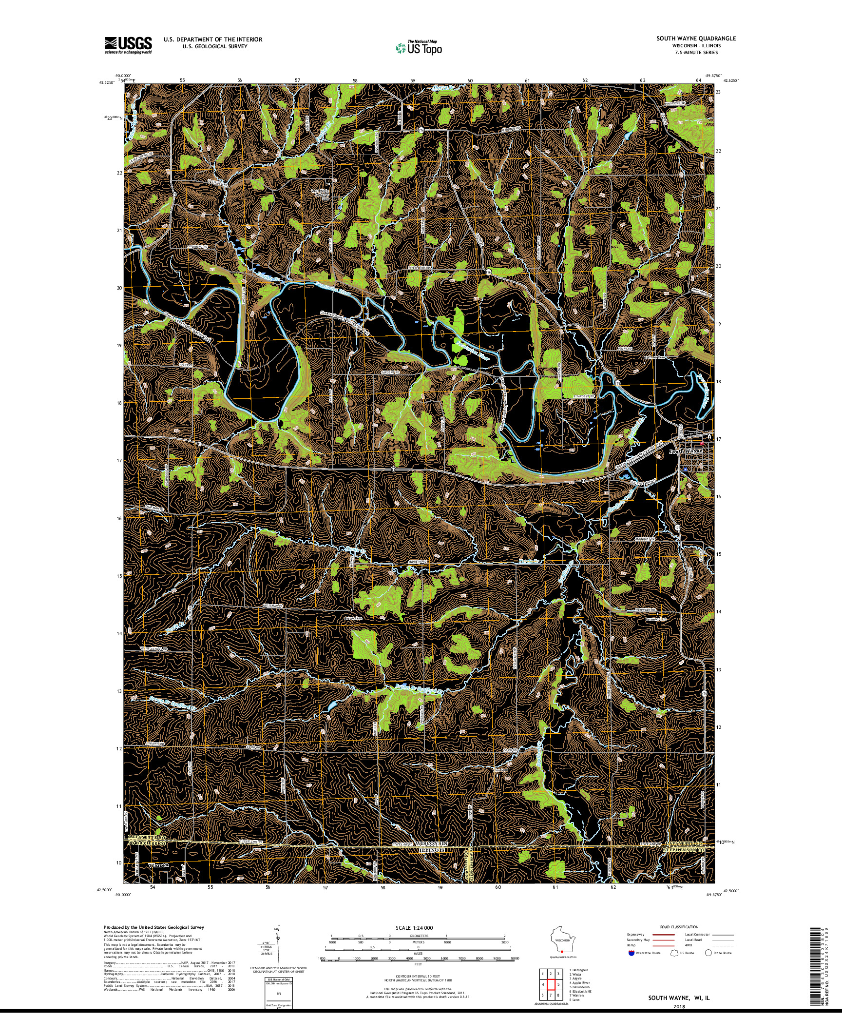 USGS US TOPO 7.5-MINUTE MAP FOR SOUTH WAYNE, WI,IL 2018