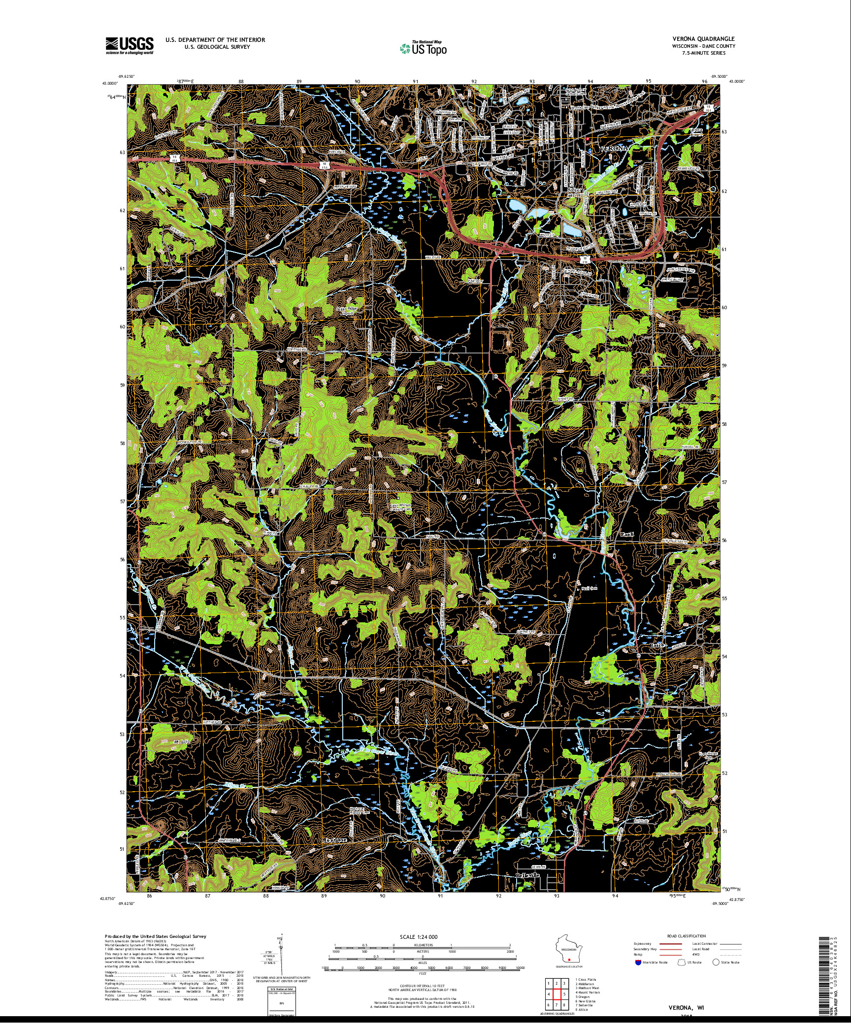 USGS US TOPO 7.5-MINUTE MAP FOR VERONA, WI 2018