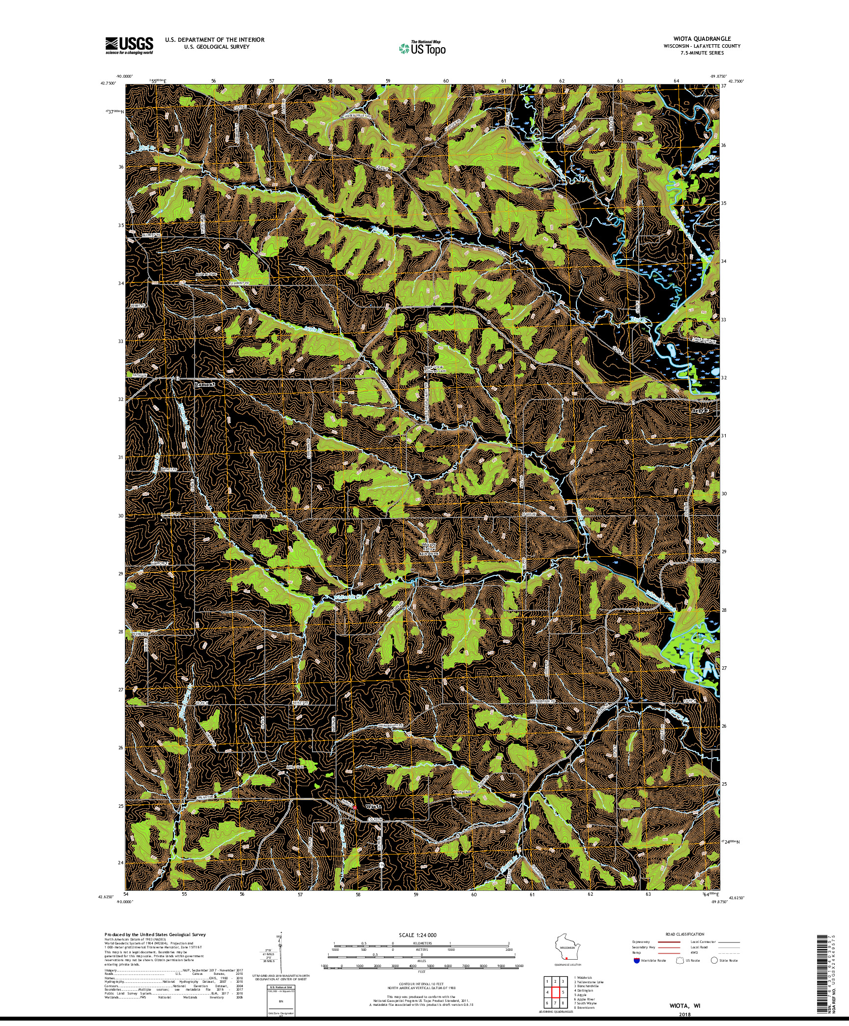 USGS US TOPO 7.5-MINUTE MAP FOR WIOTA, WI 2018