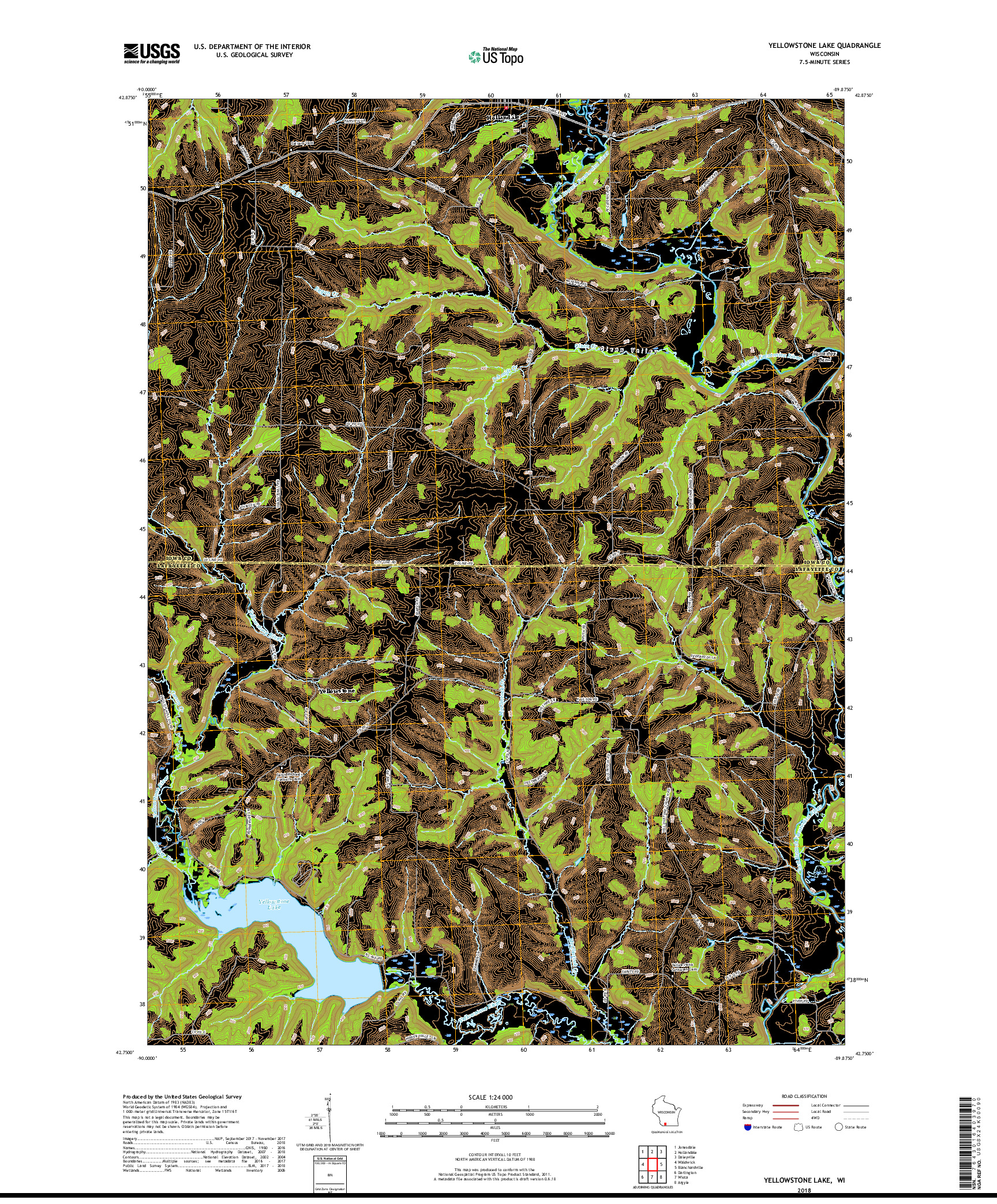 USGS US TOPO 7.5-MINUTE MAP FOR YELLOWSTONE LAKE, WI 2018