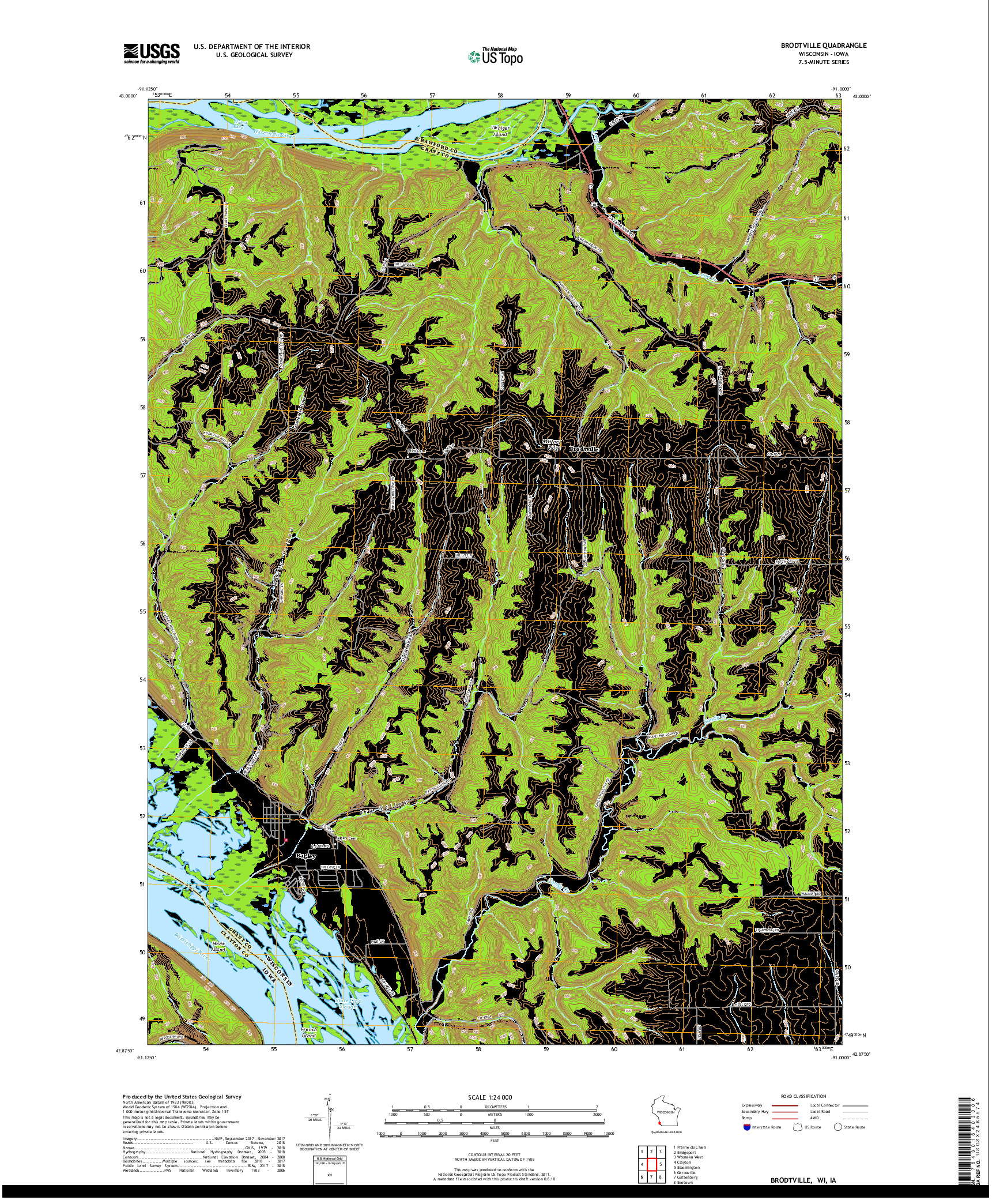 USGS US TOPO 7.5-MINUTE MAP FOR BRODTVILLE, WI,IA 2018