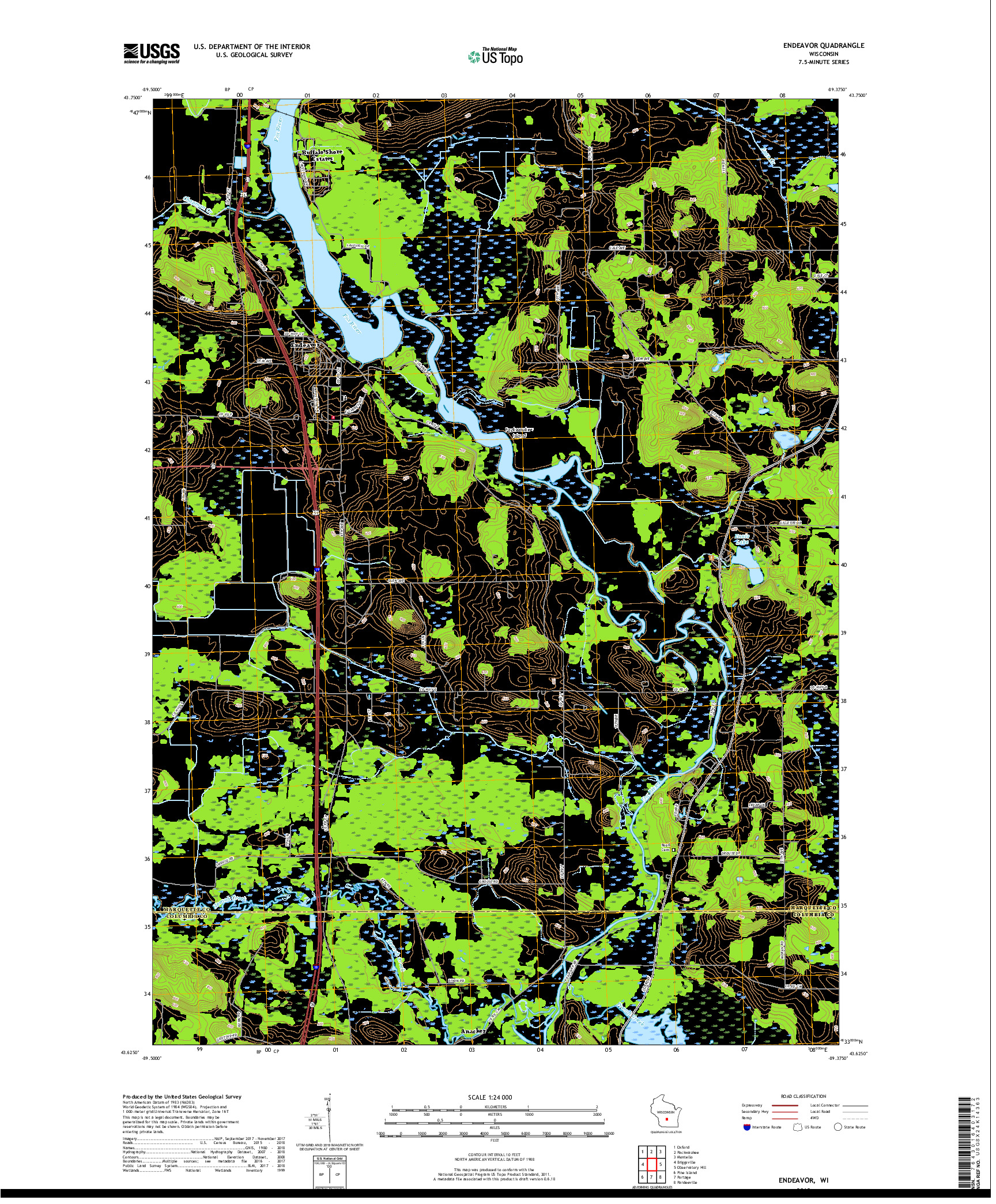 USGS US TOPO 7.5-MINUTE MAP FOR ENDEAVOR, WI 2018