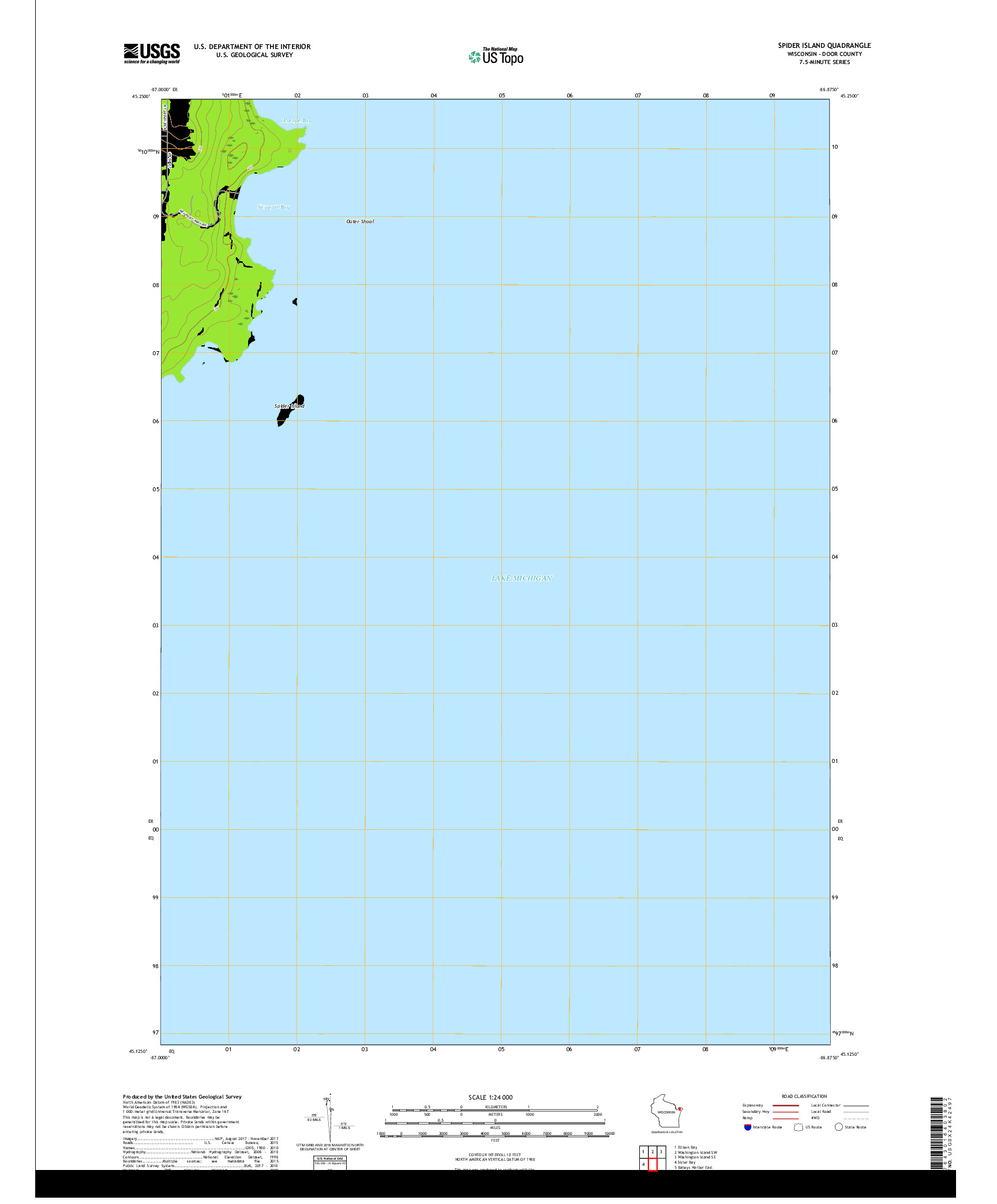 USGS US TOPO 7.5-MINUTE MAP FOR SPIDER ISLAND, WI 2018