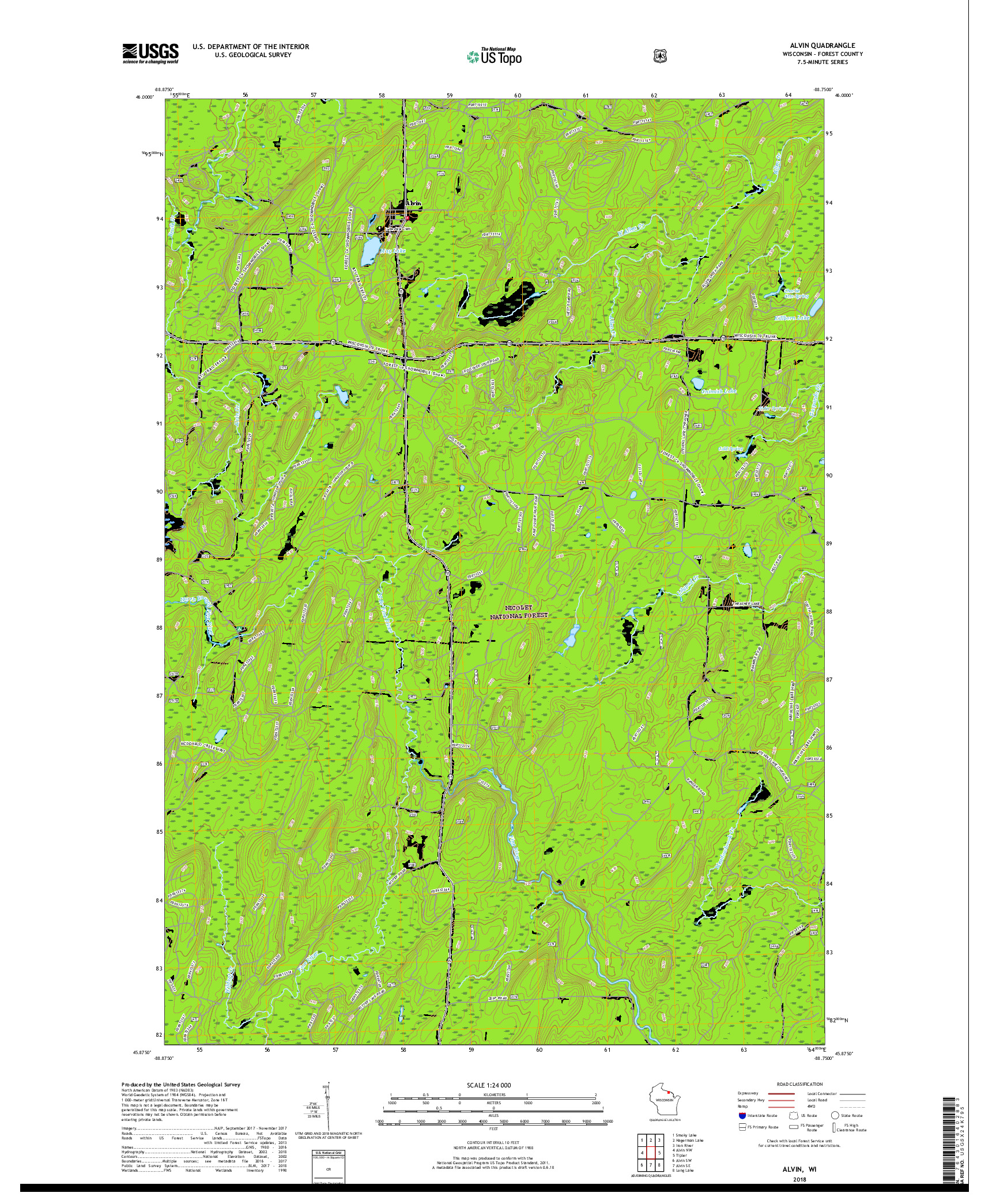 USGS US TOPO 7.5-MINUTE MAP FOR ALVIN, WI 2018