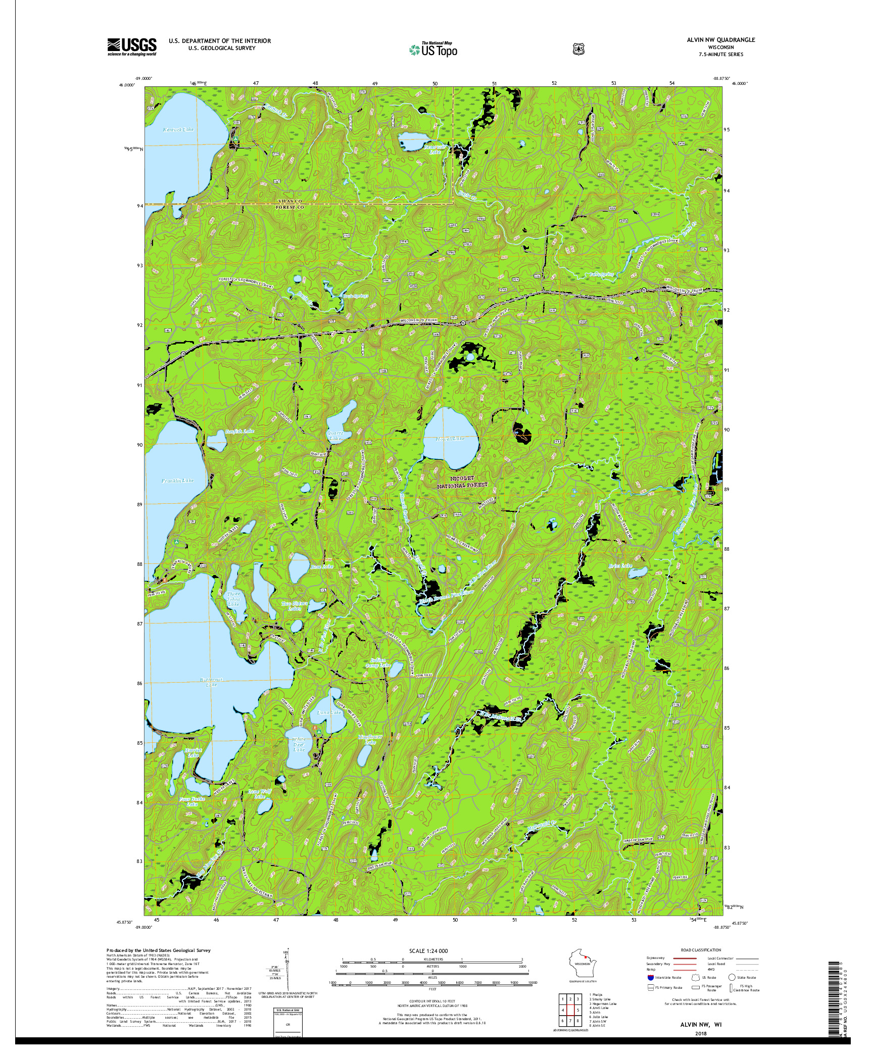 USGS US TOPO 7.5-MINUTE MAP FOR ALVIN NW, WI 2018